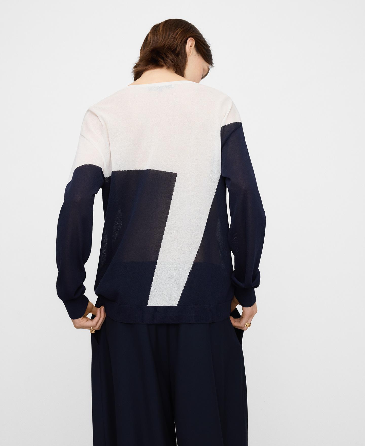 Camisola Fina com Estampado Geométrico Azul / Branco-3
