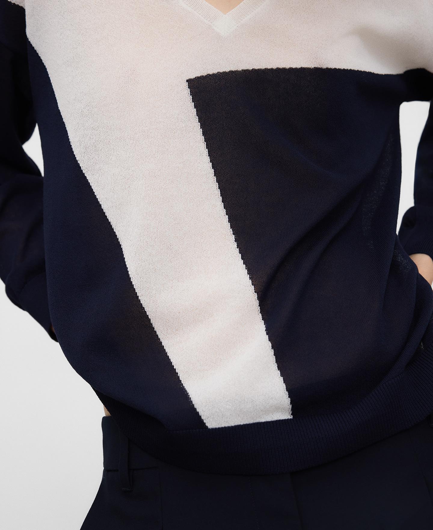 Camisola Fina com Estampado Geométrico Azul / Branco-4