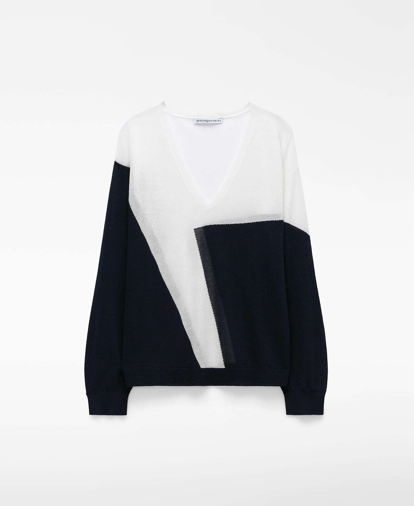 Camisola Fina com Estampado Geométrico Azul / Branco-5