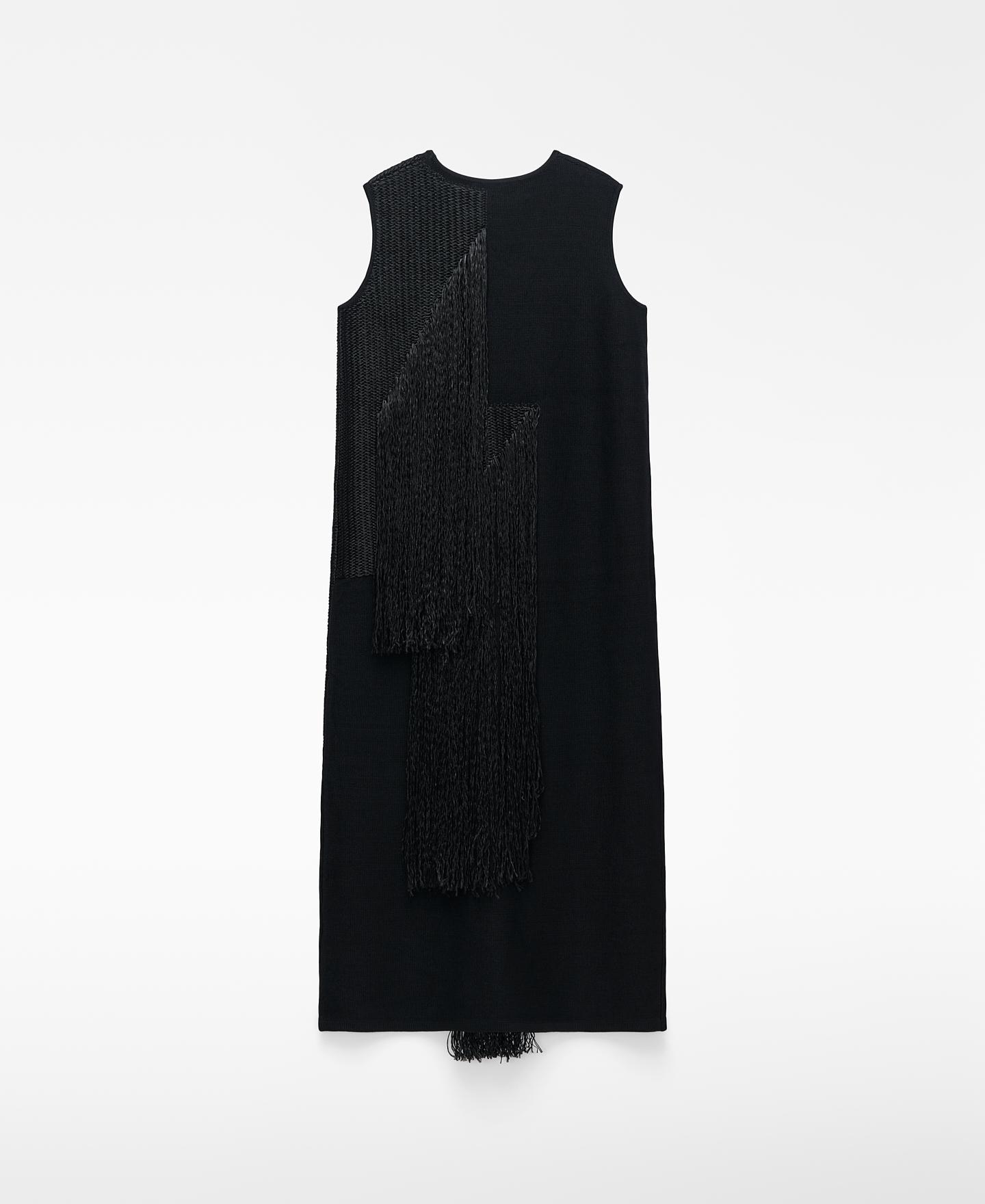 Vestido Midi de Malha Intarsia com Franjas Preto-6