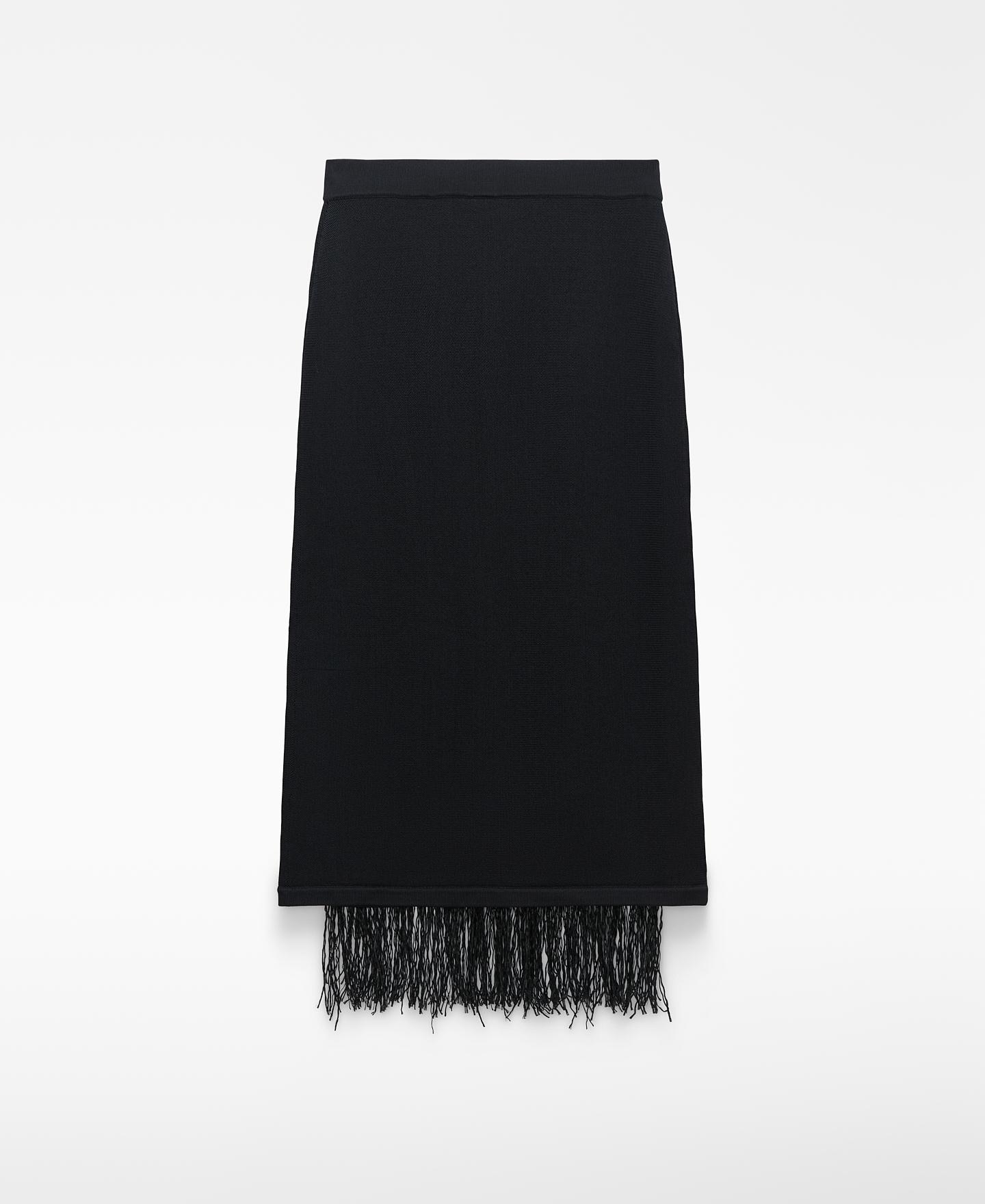 Saia Midi com Corte a Direito e Aplique Ráfia Preto-6