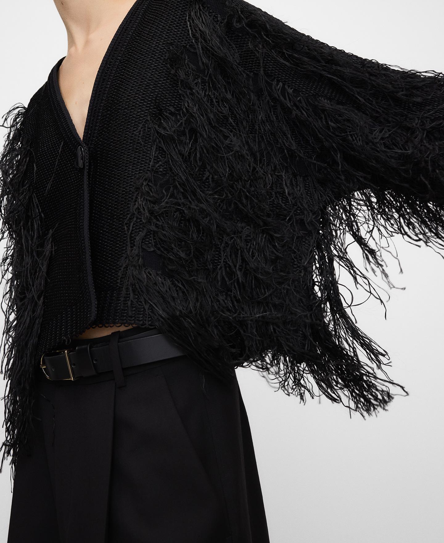Cardigan Curto com Franjas Preto-4