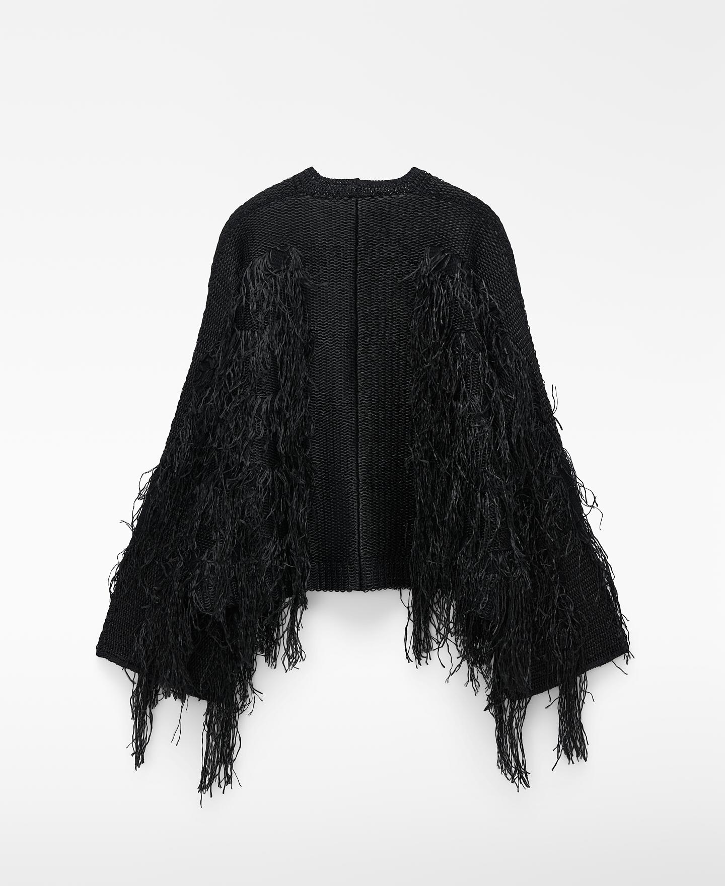 Cardigan Curto com Franjas Preto-6
