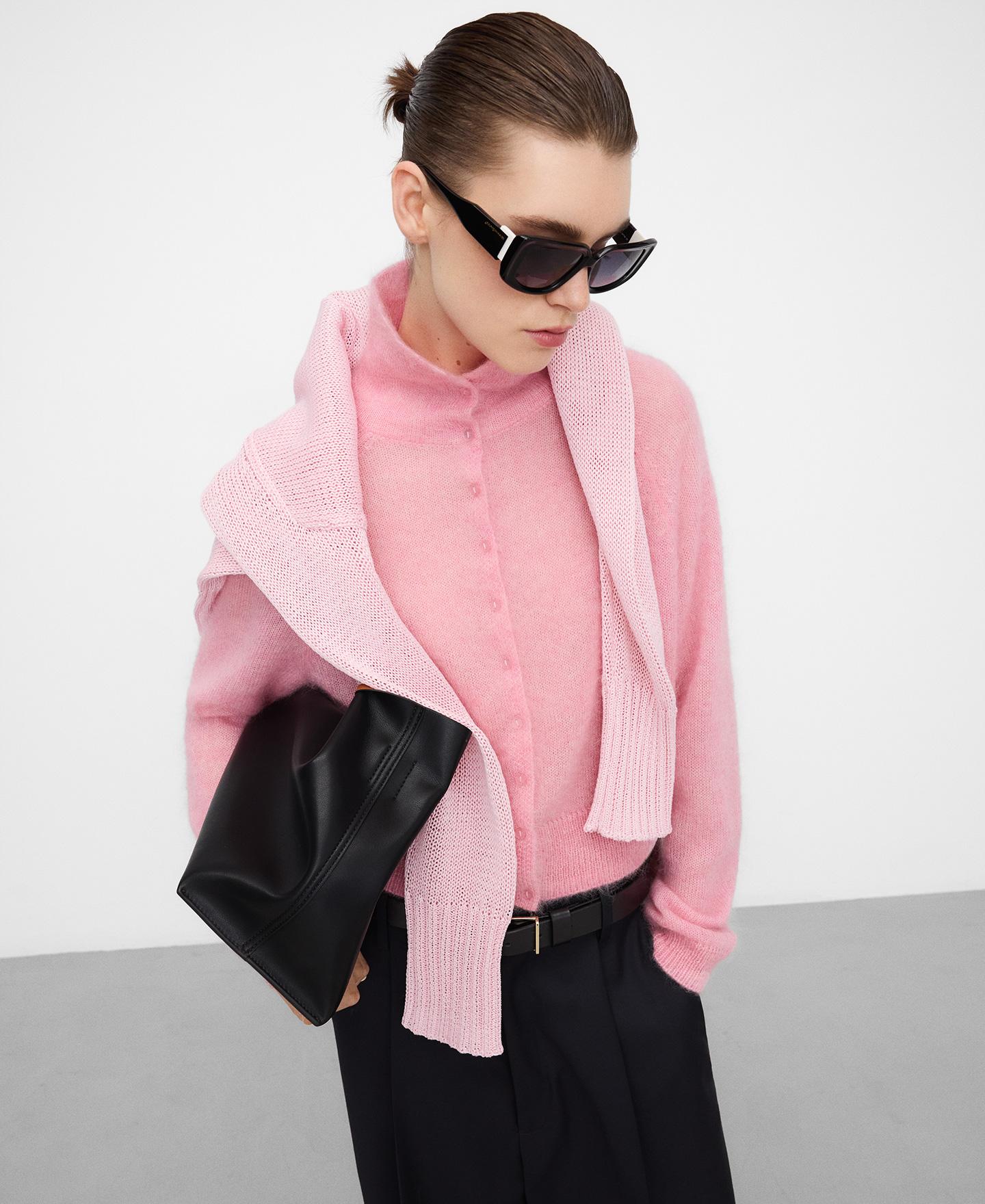 Cardigan Curto com Gola Chaminé Rosa-claro-5