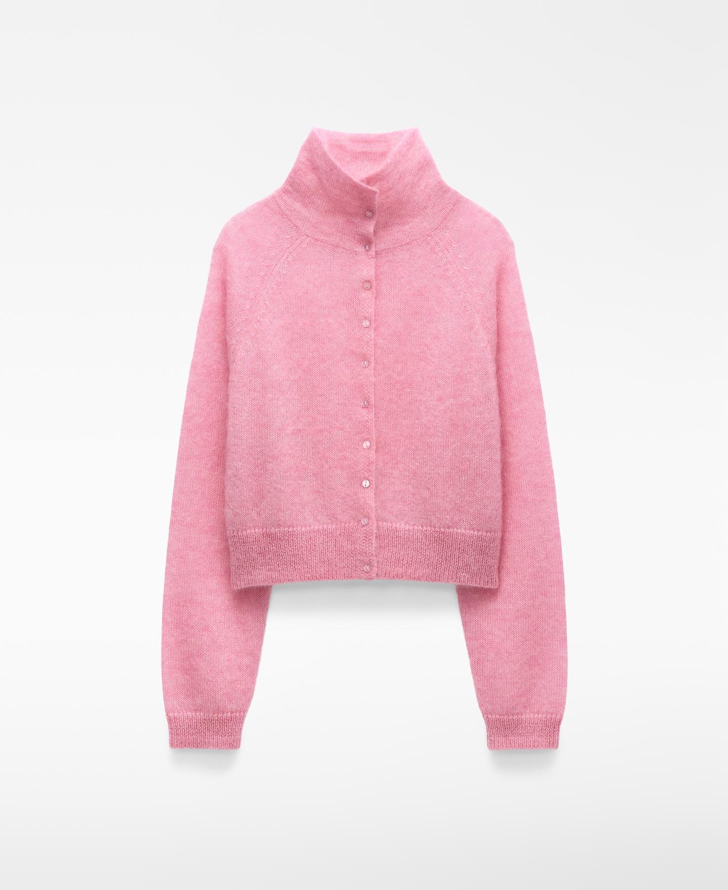Cardigan Curto com Gola Chaminé Rosa-claro-7