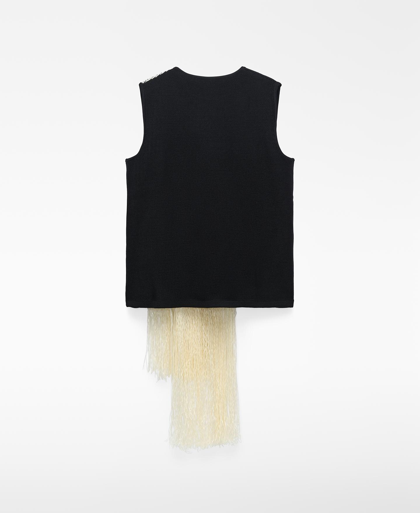 Top em Malha Intarsia com Franjas Preto / Branco-6