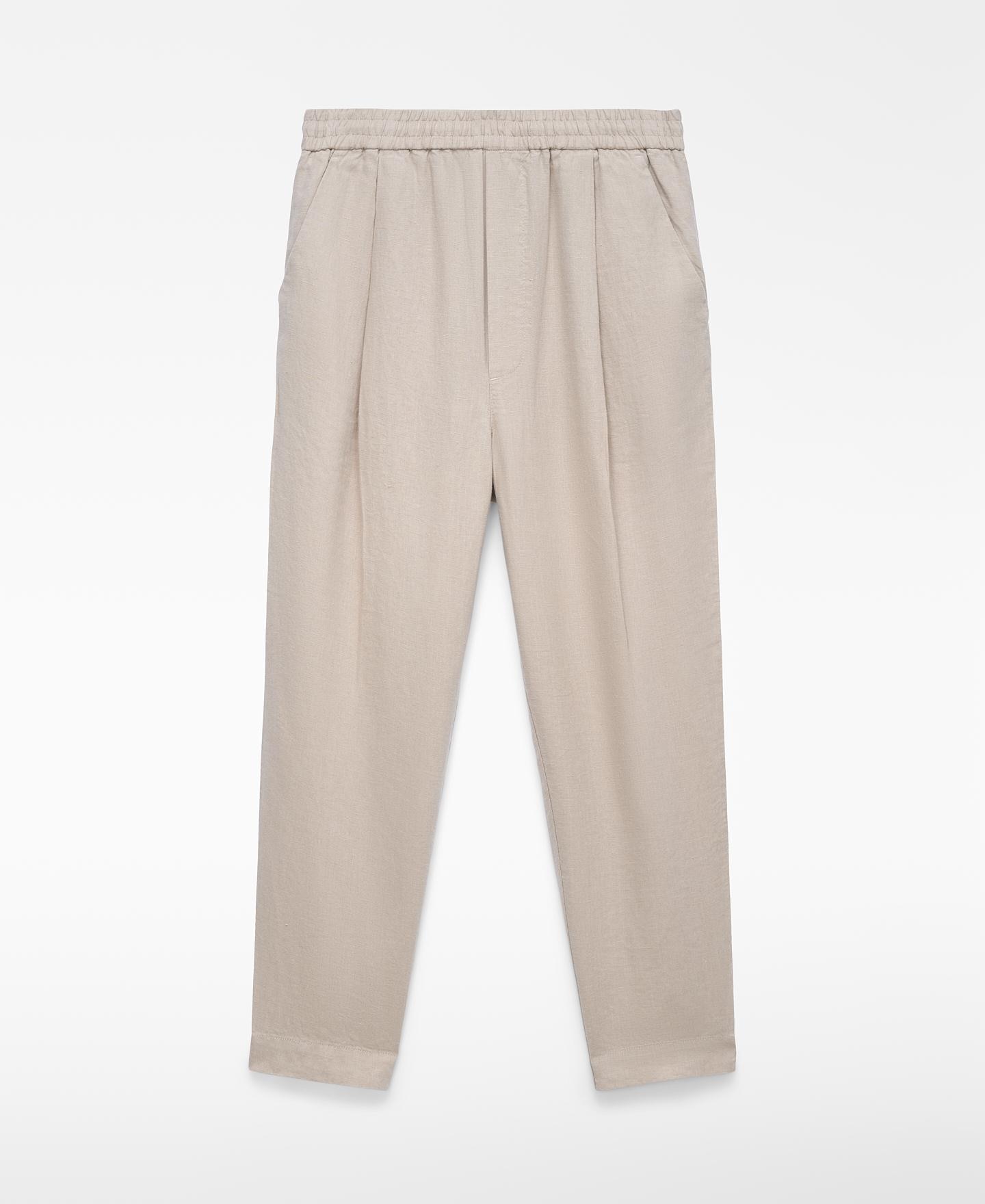 Calças Joggers em Linho Europeu Bege-5