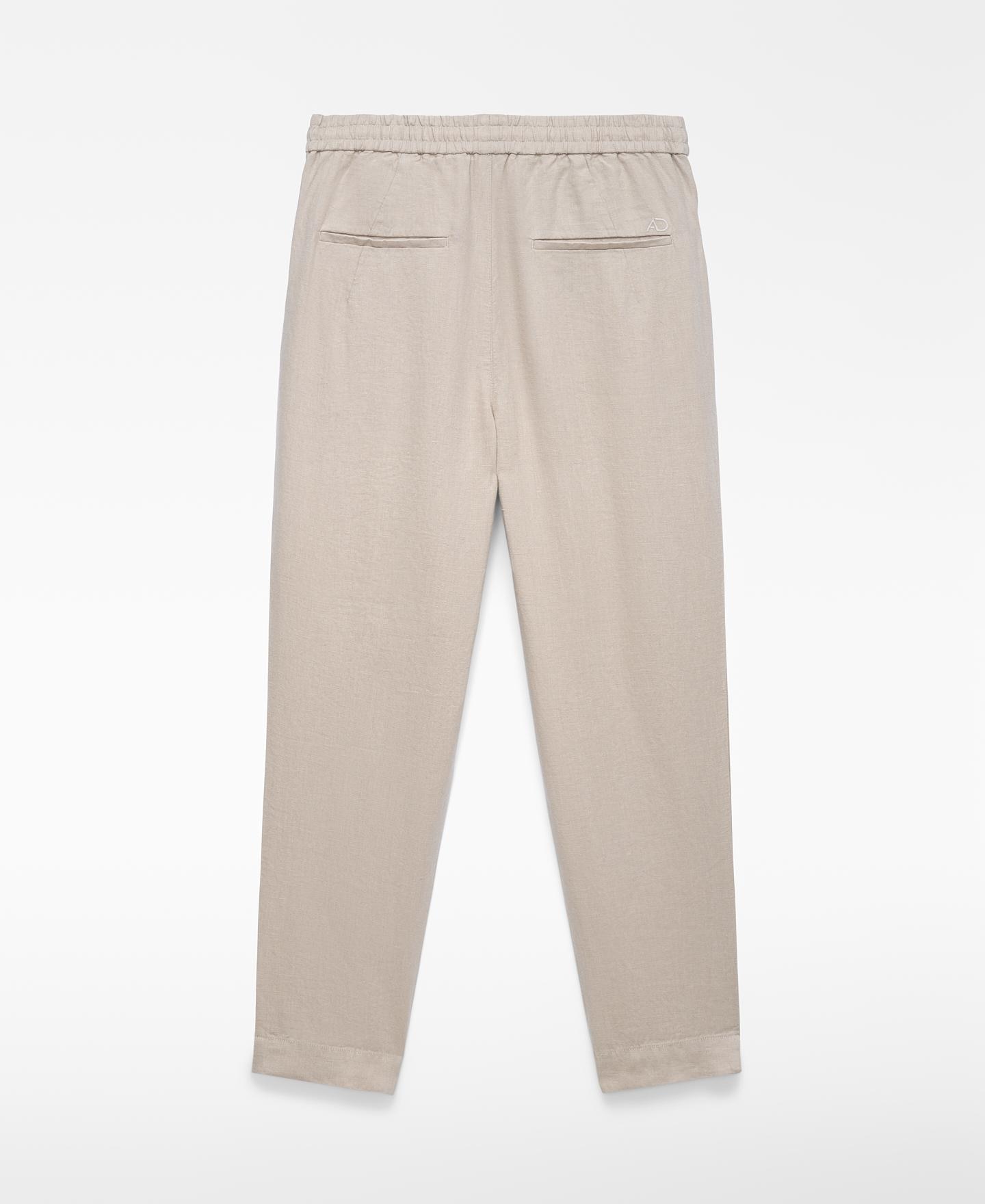 Calças Joggers em Linho Europeu Bege-6