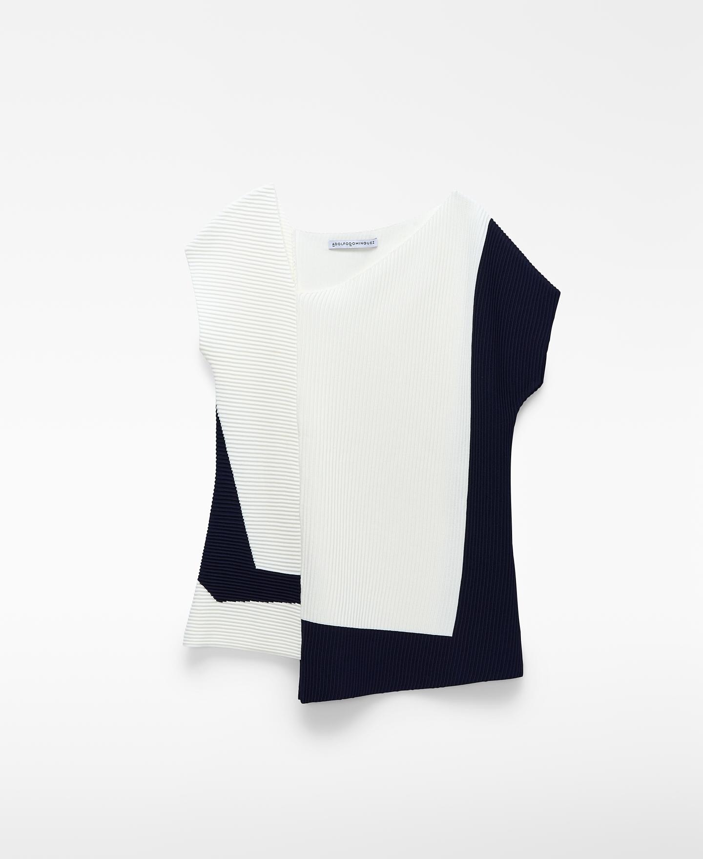 Top Assimétrico em Malha Estrutura Azul / Branco-5