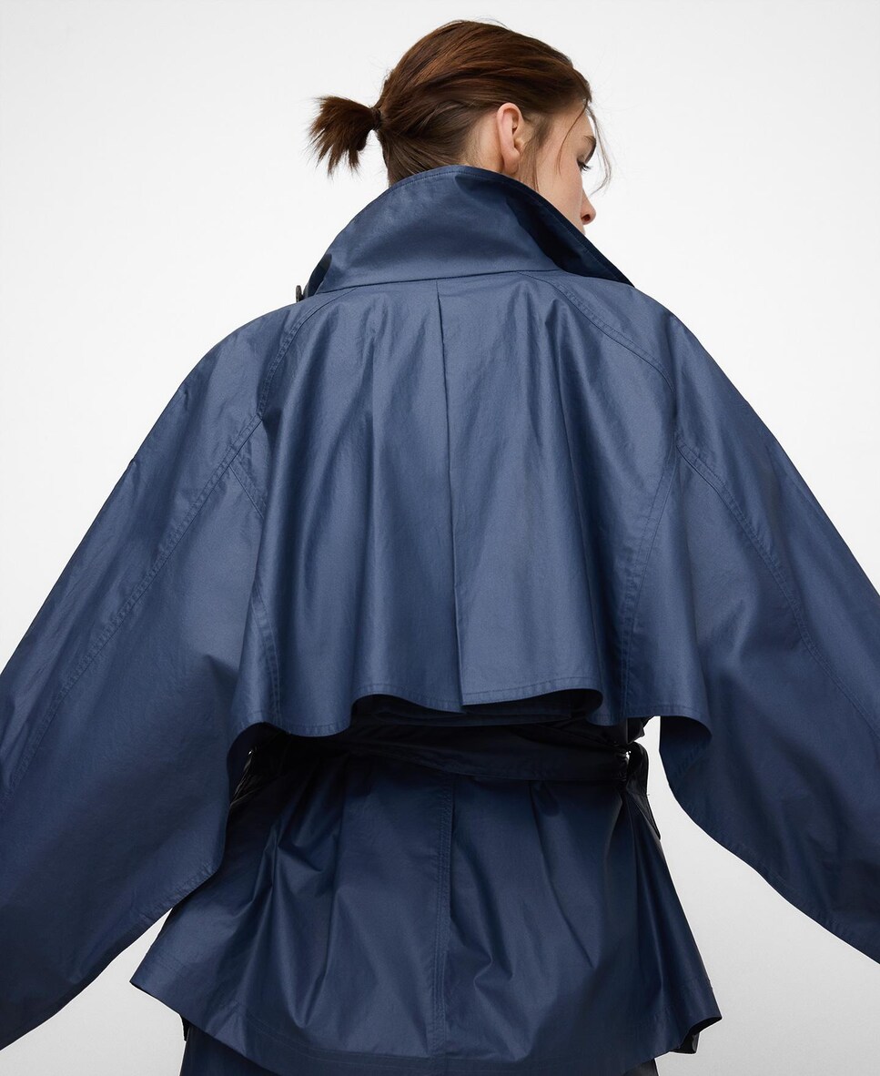 Gabardina Curta com Gola Chaminé Azul-marinho-6