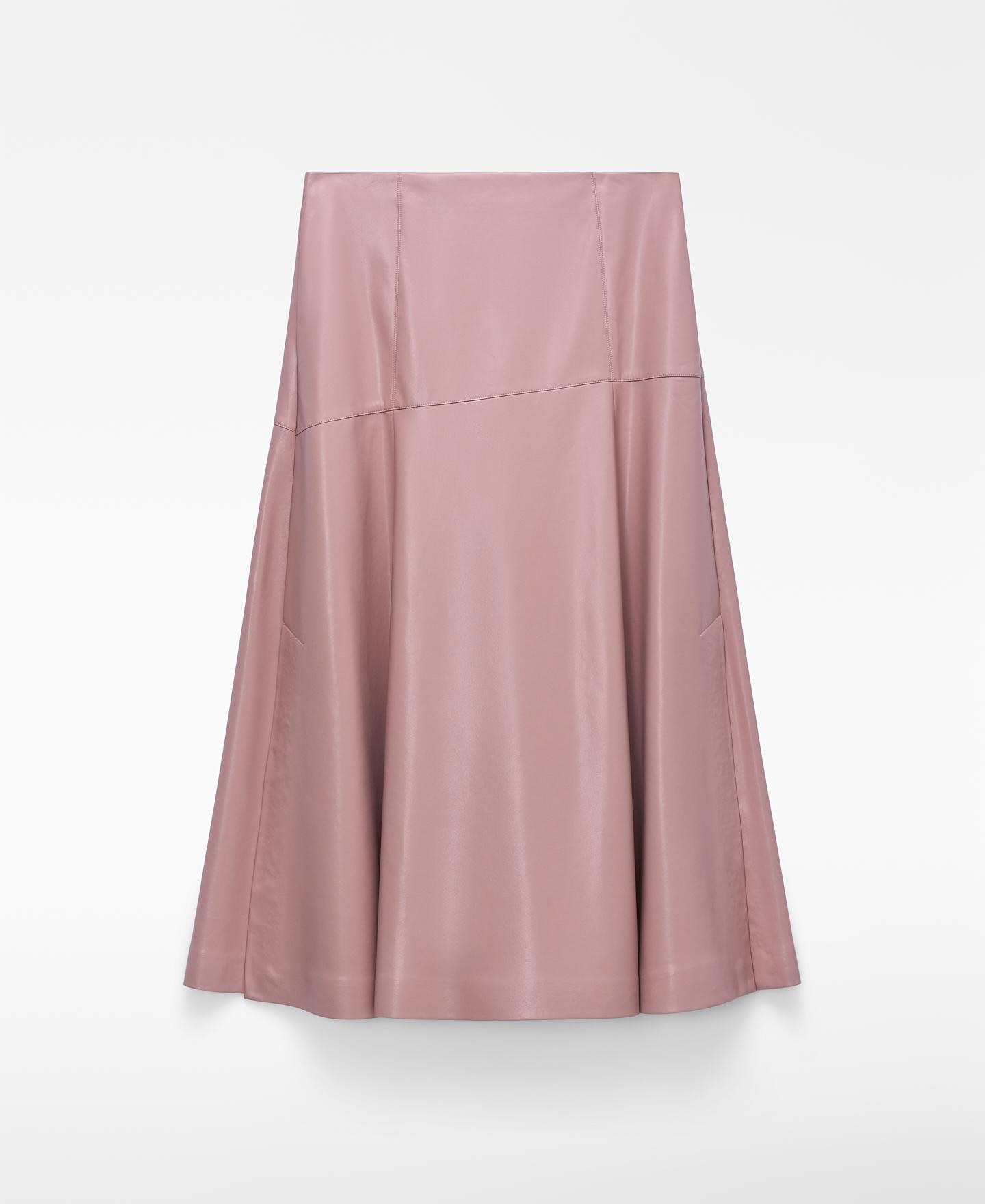 Saia Midi Evasé em Pele Não Pele Rosa-claro-5