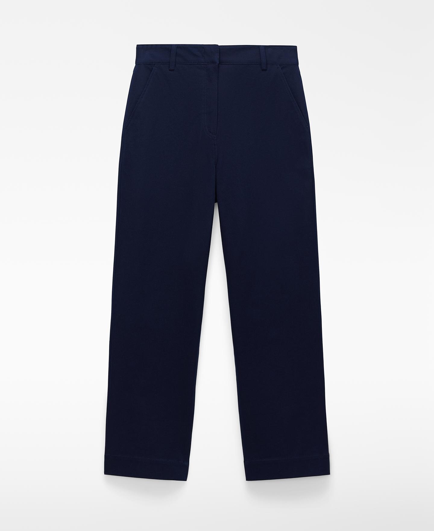 Calças com Corte a Direito Tipo Calças Chino de Algodão Elástico Azul-marinho-5