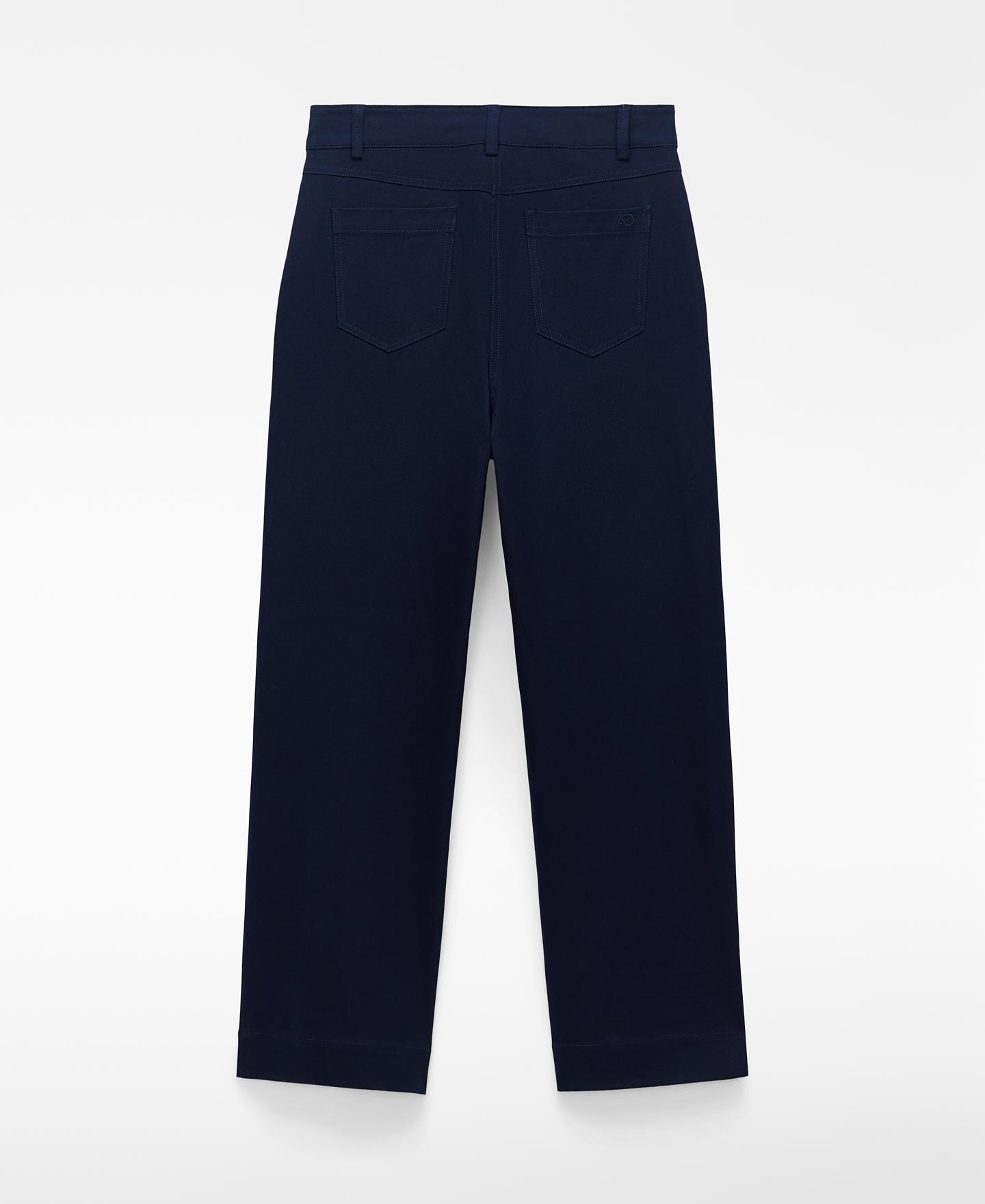 Calças com Corte a Direito Tipo Calças Chino de Algodão Elástico Azul-marinho-6