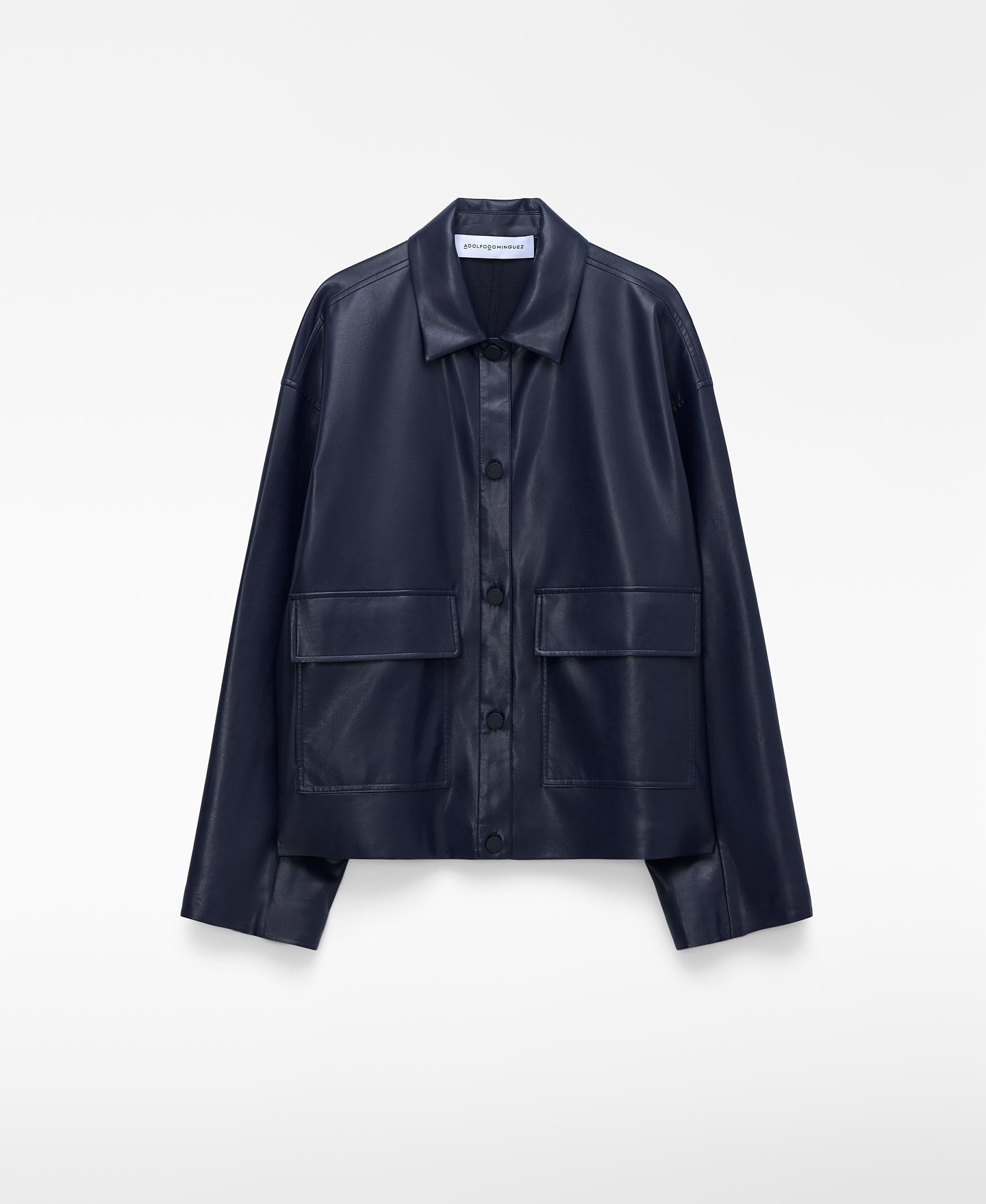 Sobrecamisa Oversize em Pele Não Pele Azul-marinho-6