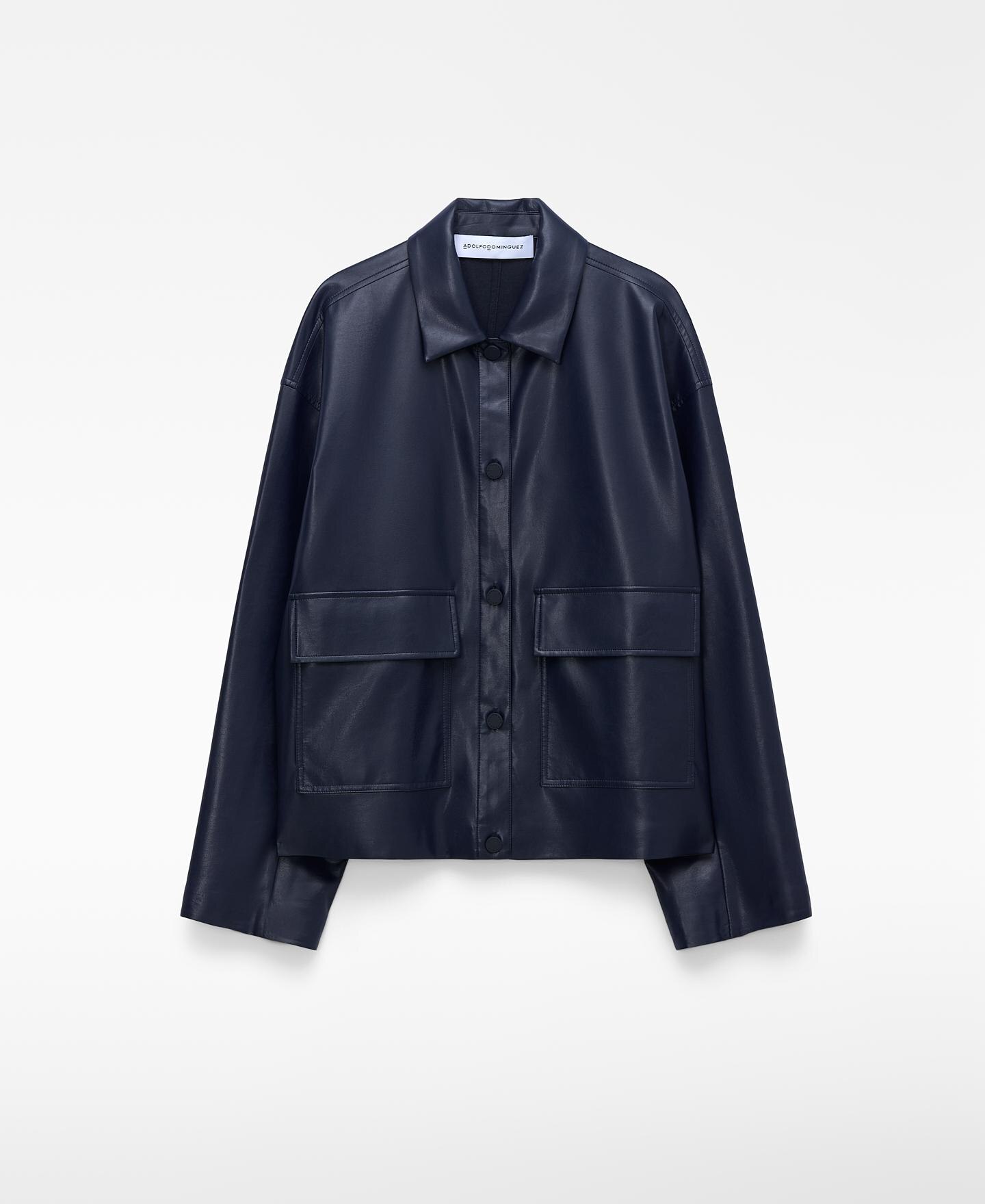Sobrecamisa Oversize em Pele Não Pele Azul-marinho-6