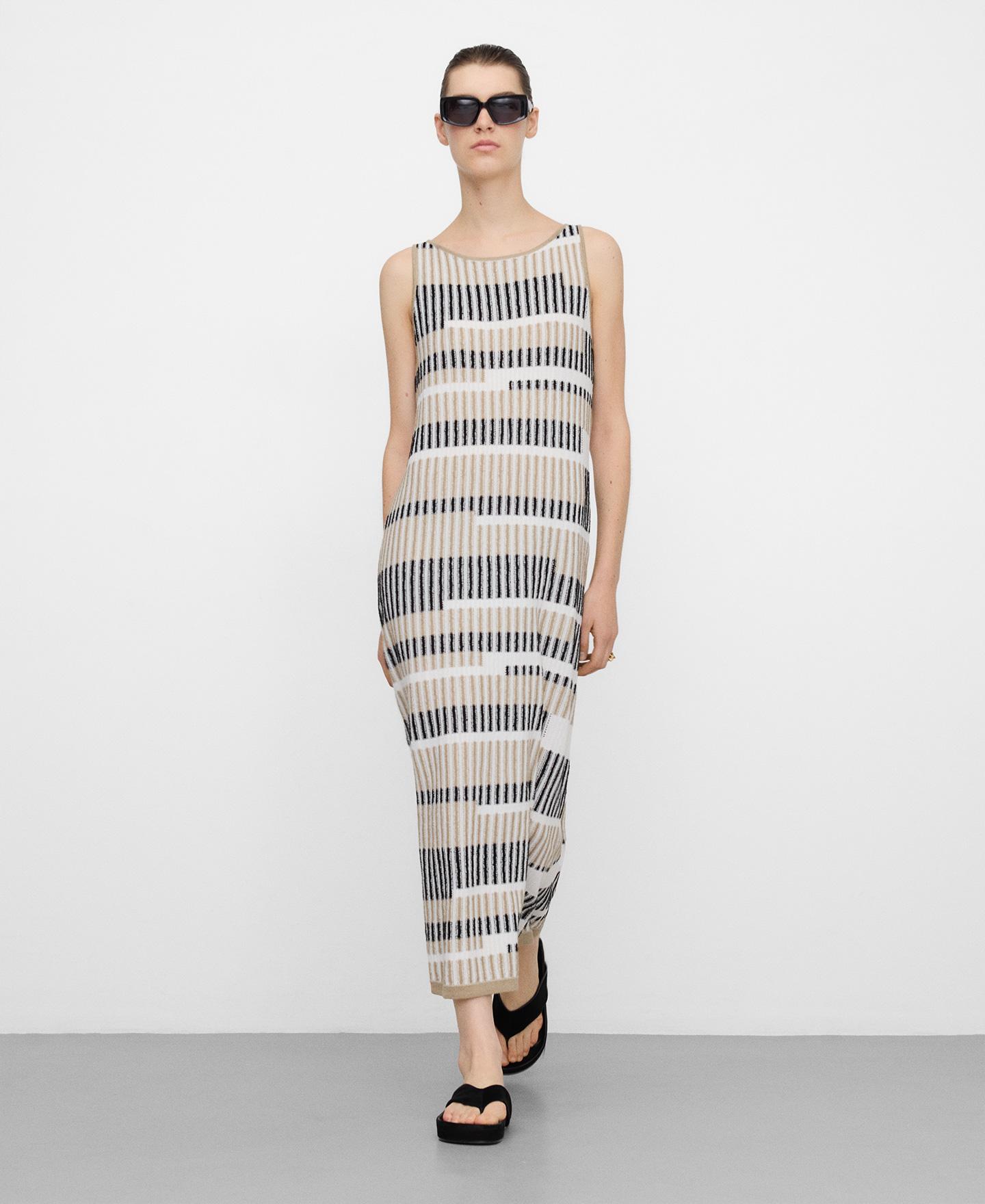 Imagem 0 de Vestido Comprido de Malha com Jacquard Às Riscas