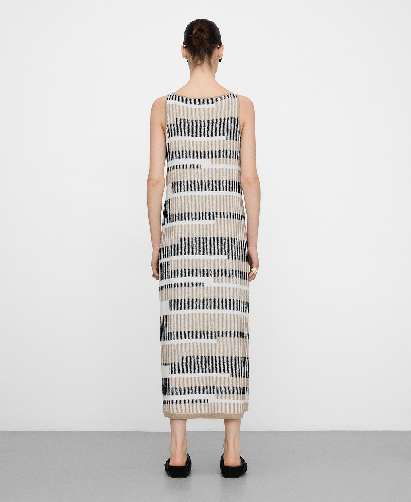 Vestido Comprido de Malha com Jacquard Às Riscas Creme-2