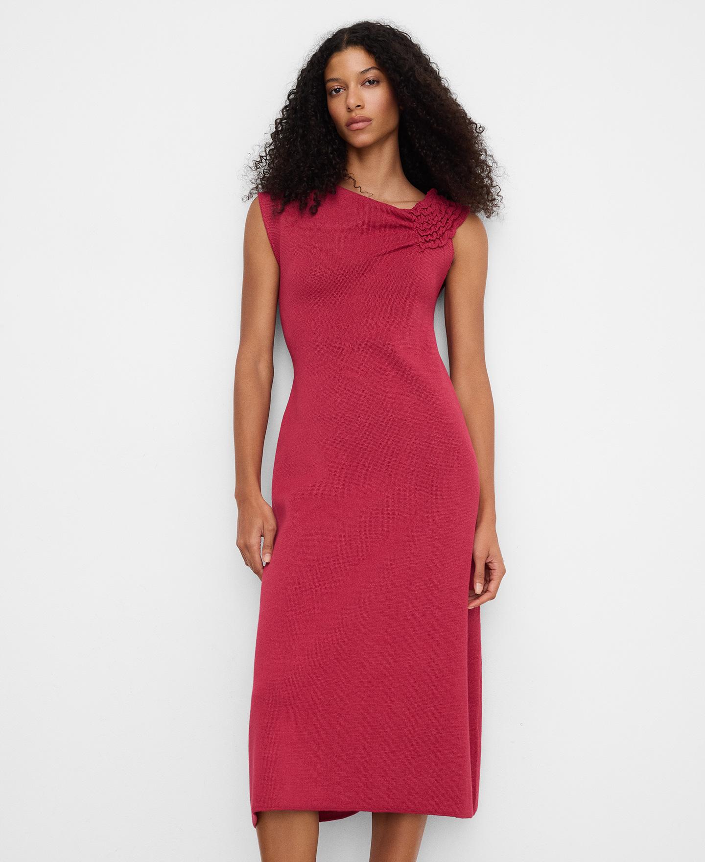 Vestido de Malha com Decote Assimétrico Morango-1