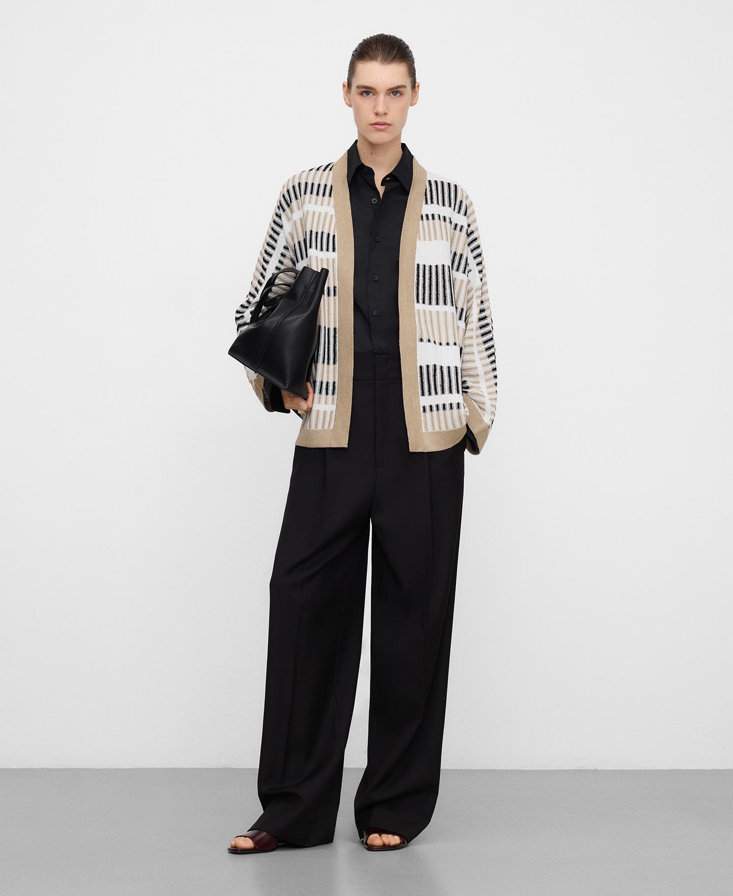 Casaco de Malha com Jacquard Às Riscas Branco / Preto-2