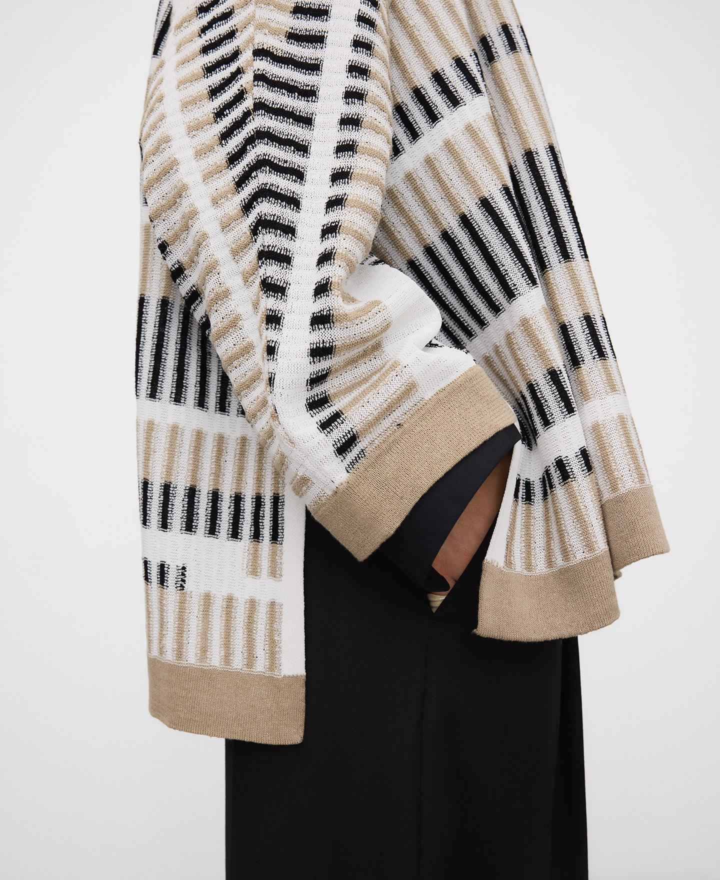 Casaco de Malha com Jacquard Às Riscas Branco / Preto-4