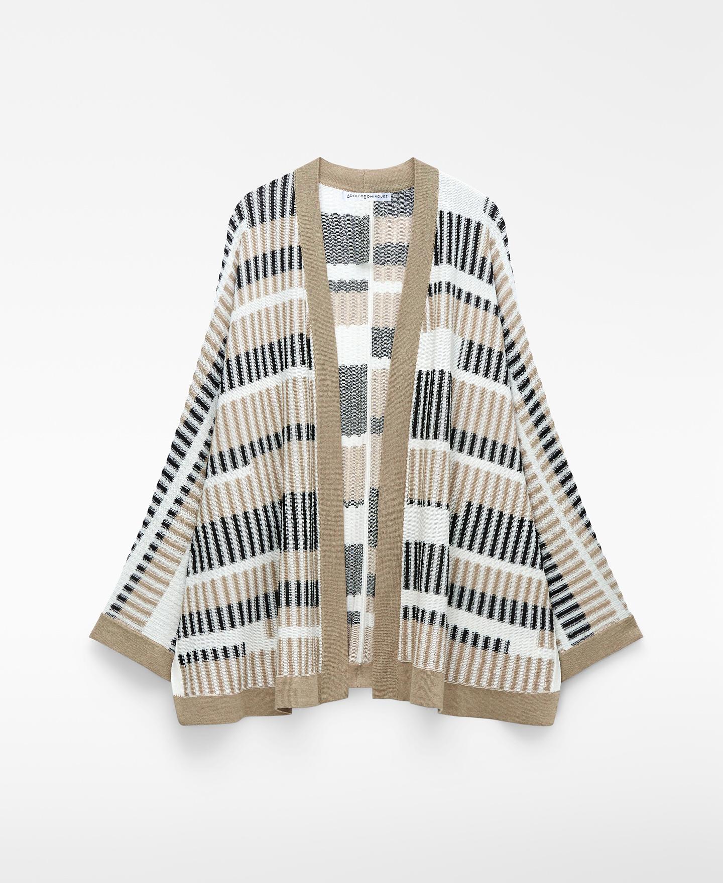 Casaco de Malha com Jacquard Às Riscas Branco / Preto-5