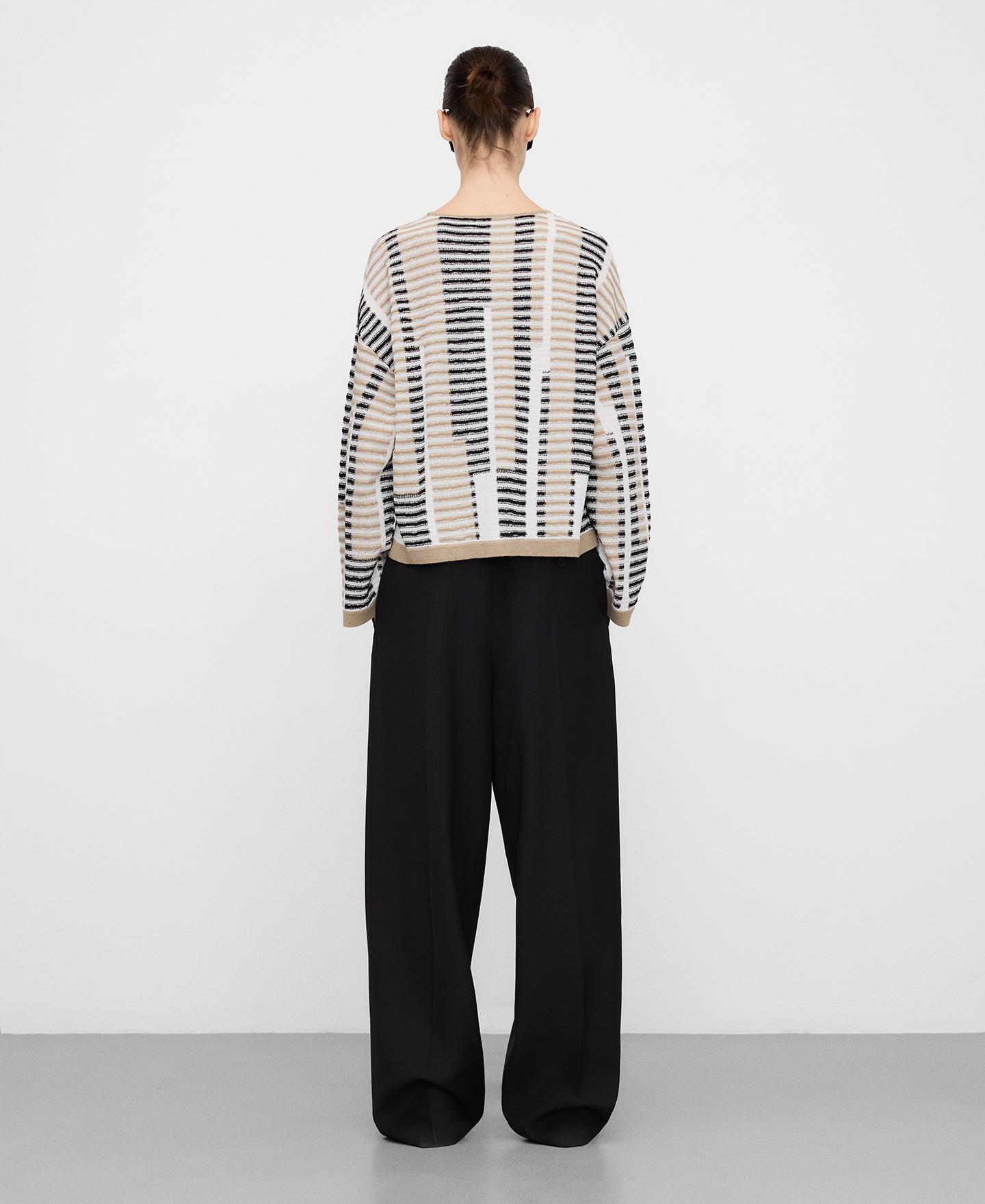 Camisola de Malha com Jacquard Às Riscas Preto-2