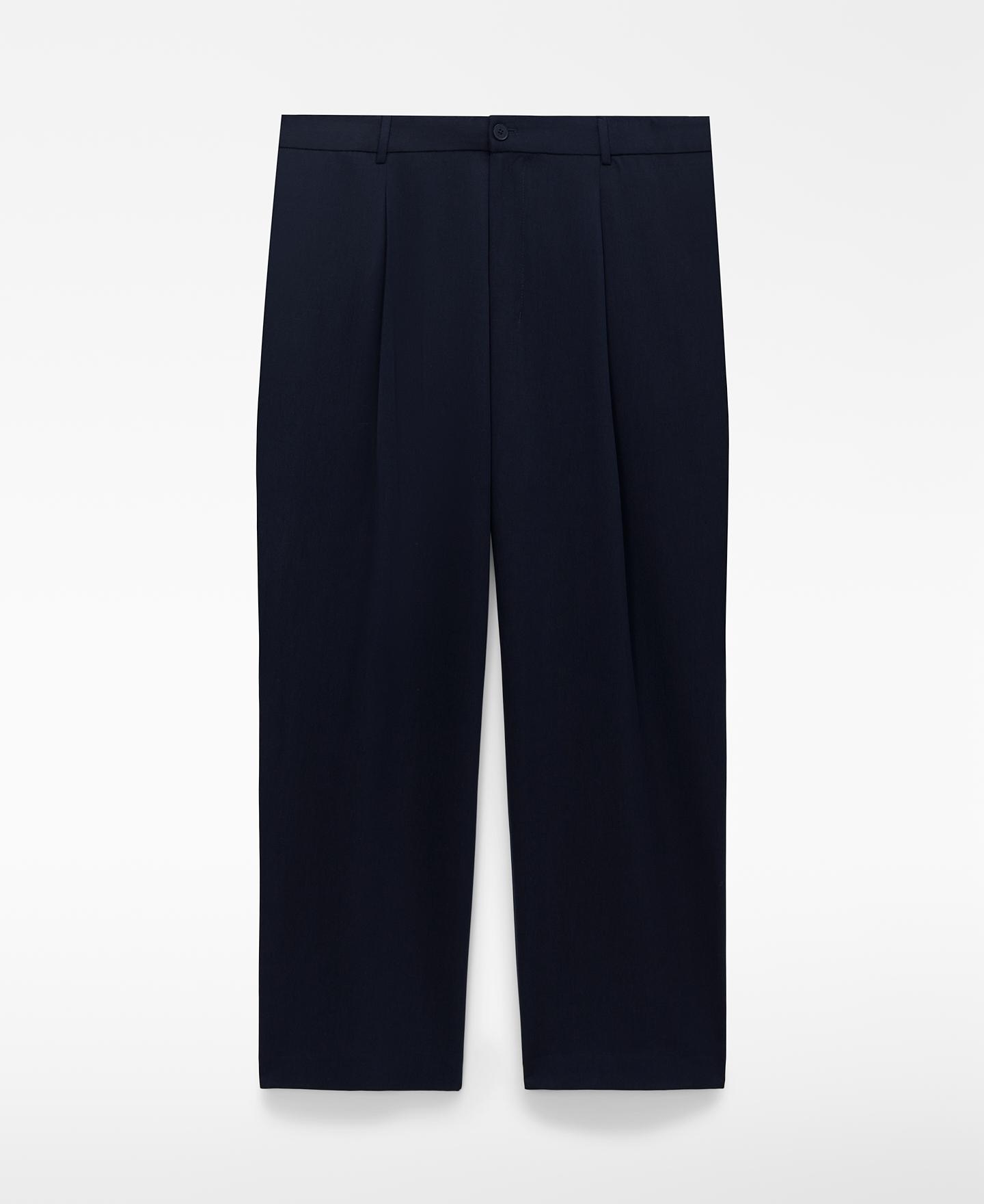 Calças Formais Oversize com Pregas Azul-marinho-5