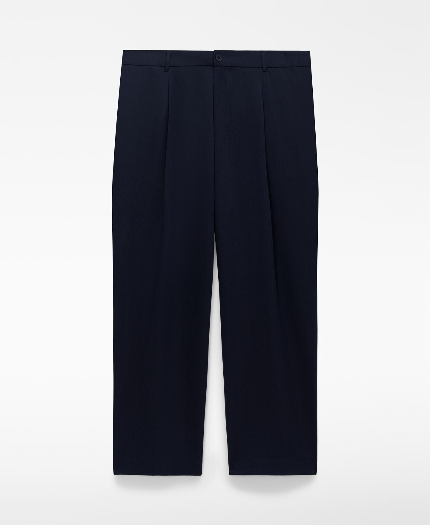 Calças Formais Oversize com Pregas Azul-marinho-5
