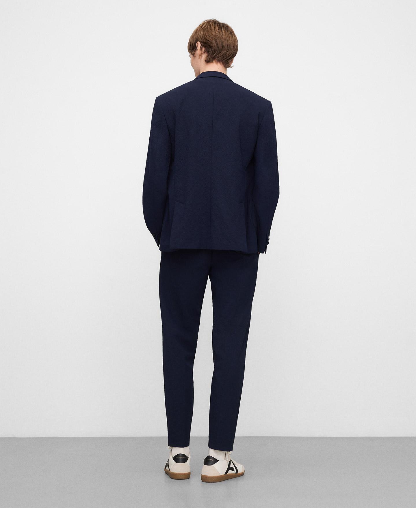Calças Formais Slim Fit em Tecido Seersucker Azul-marinho-3
