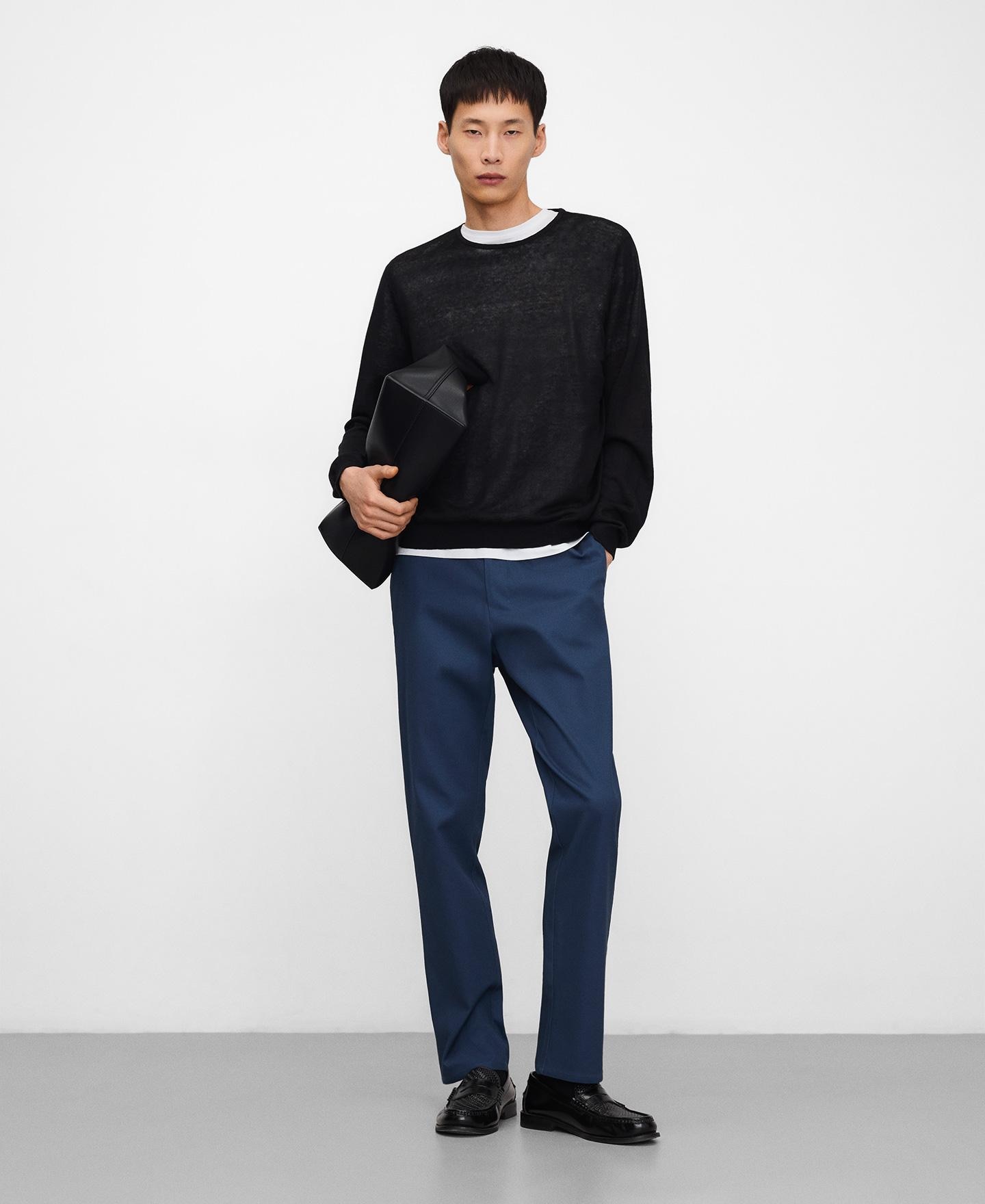 Calças Chino Regular Fit de Algodão Azul-índigo-2