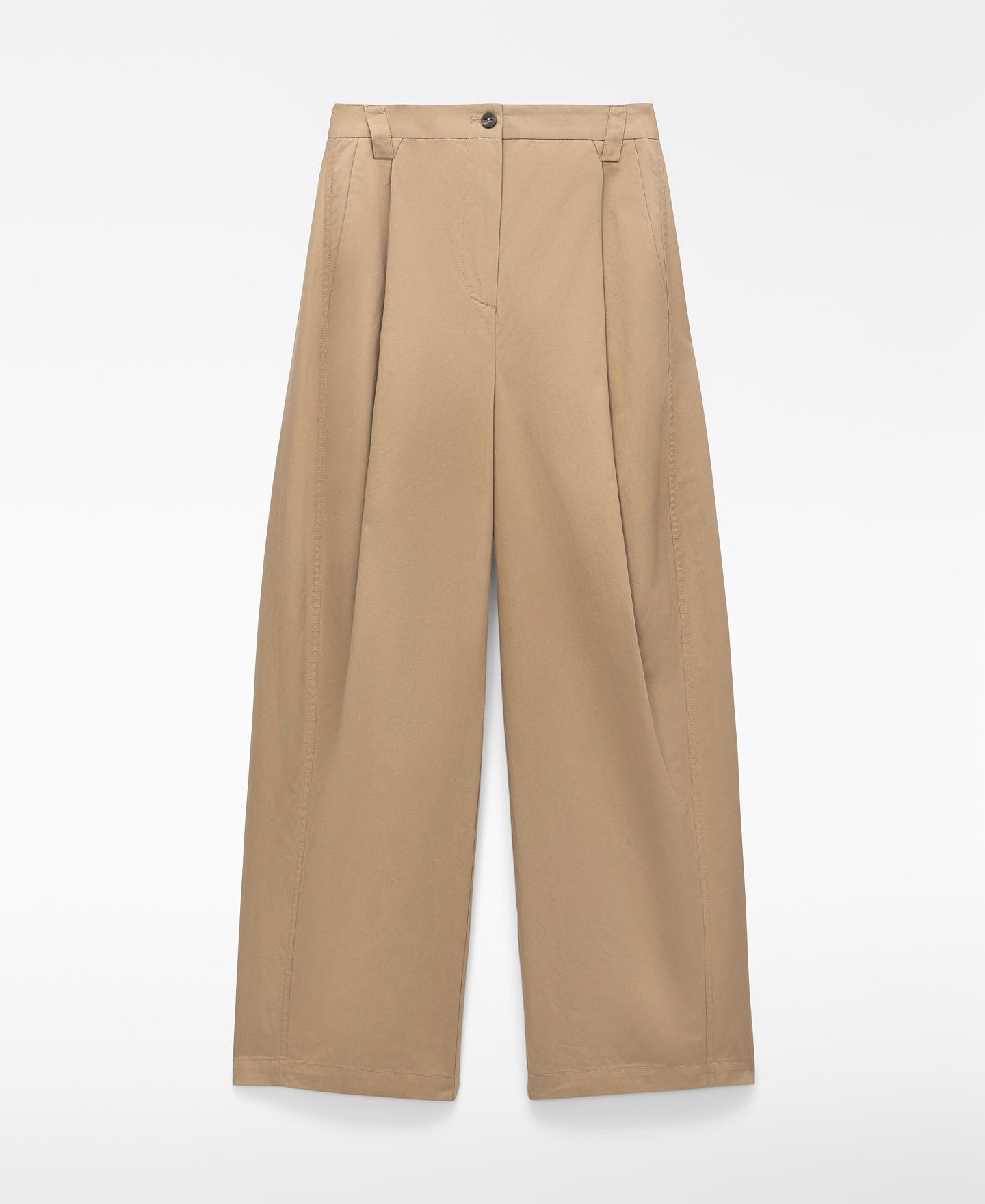 Calças Formais Barrel Fit de Algodão Camel-5