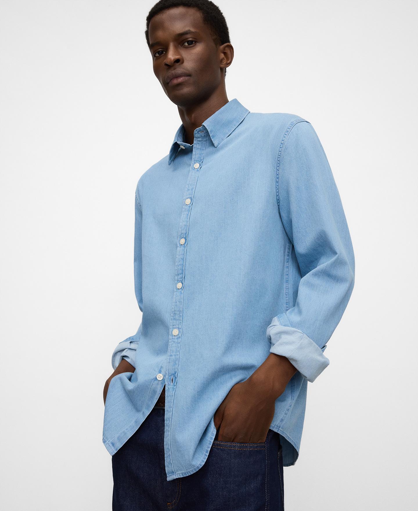 Imagem 0 de Camisa Jeans com Gola Italiana de Algodão