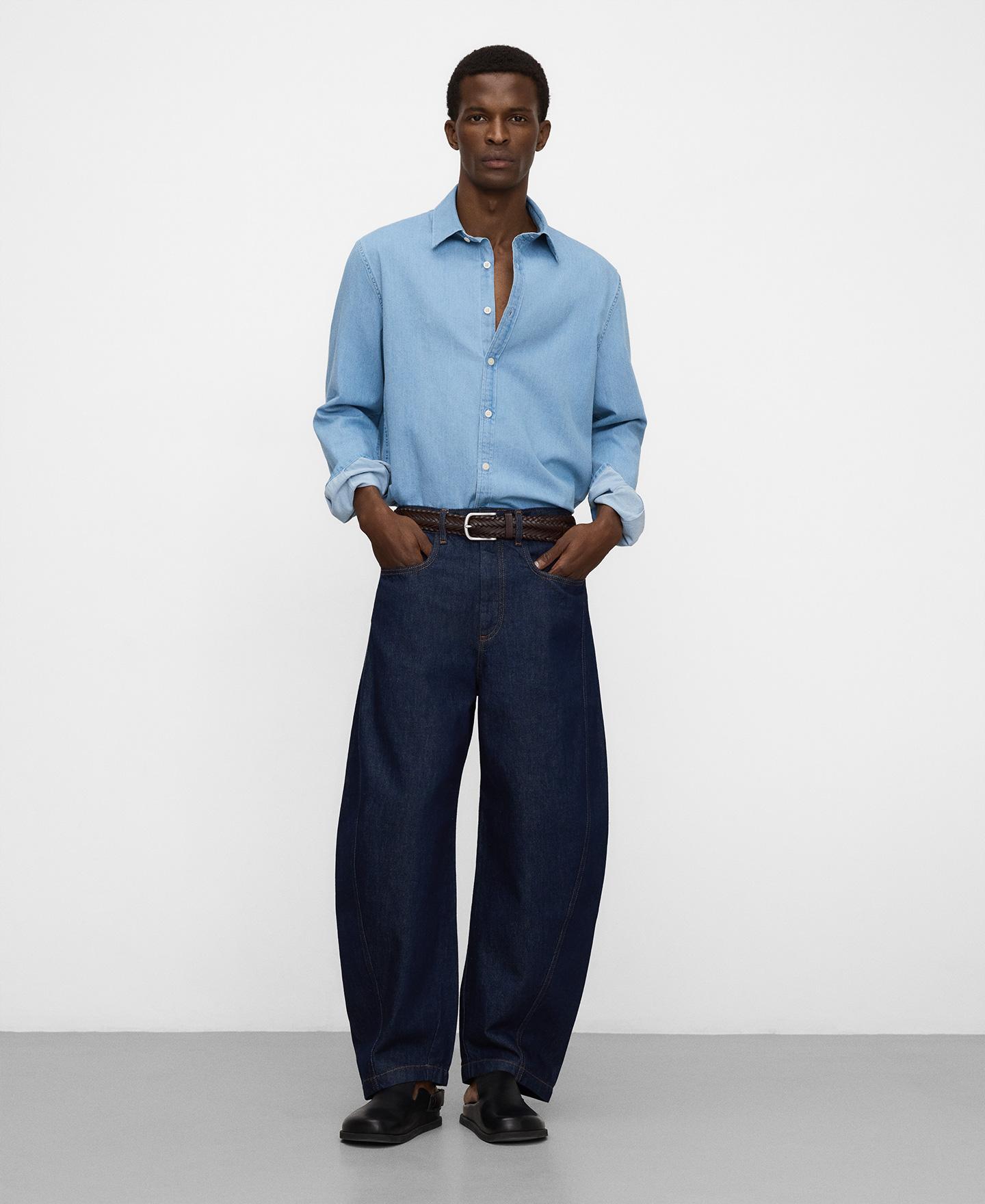 Camisa Jeans com Gola Italiana de Algodão Azul-claro-2