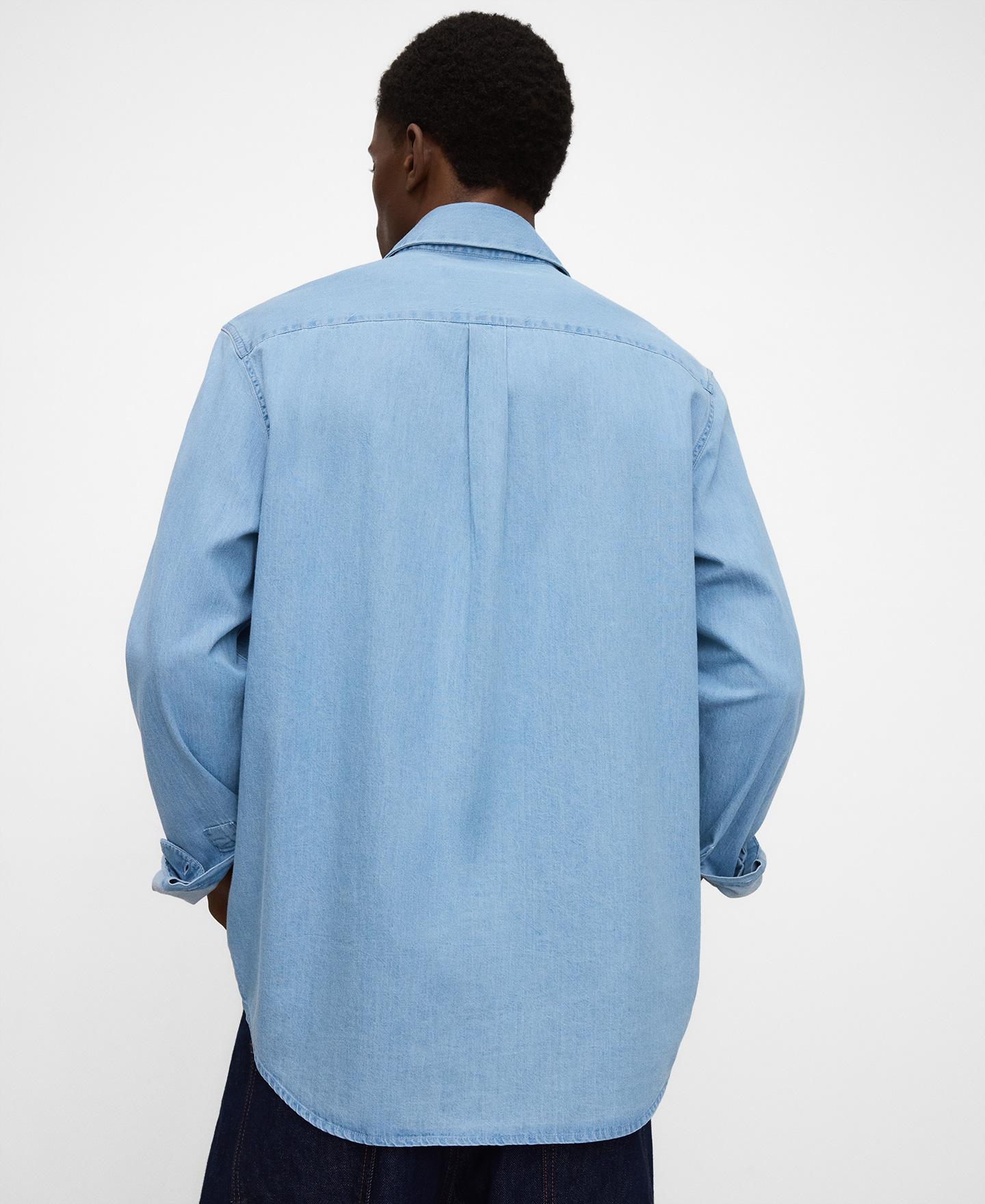 Camisa Jeans com Gola Italiana de Algodão Azul-claro-3