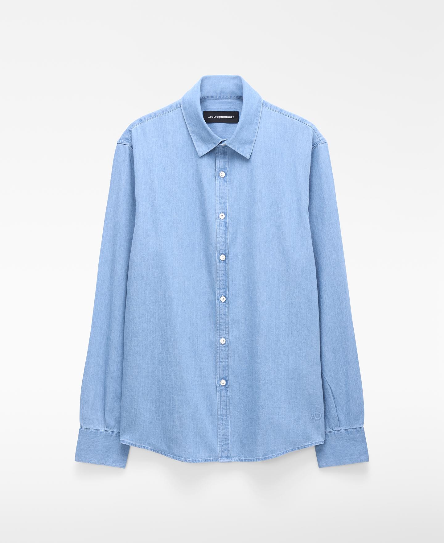 Camisa Jeans com Gola Italiana de Algodão Azul-claro-5