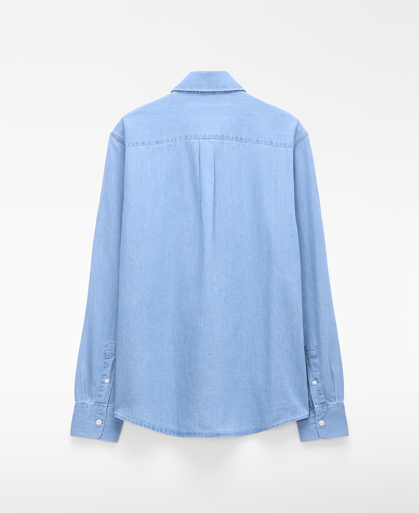Camisa Jeans com Gola Italiana de Algodão Azul-claro-6
