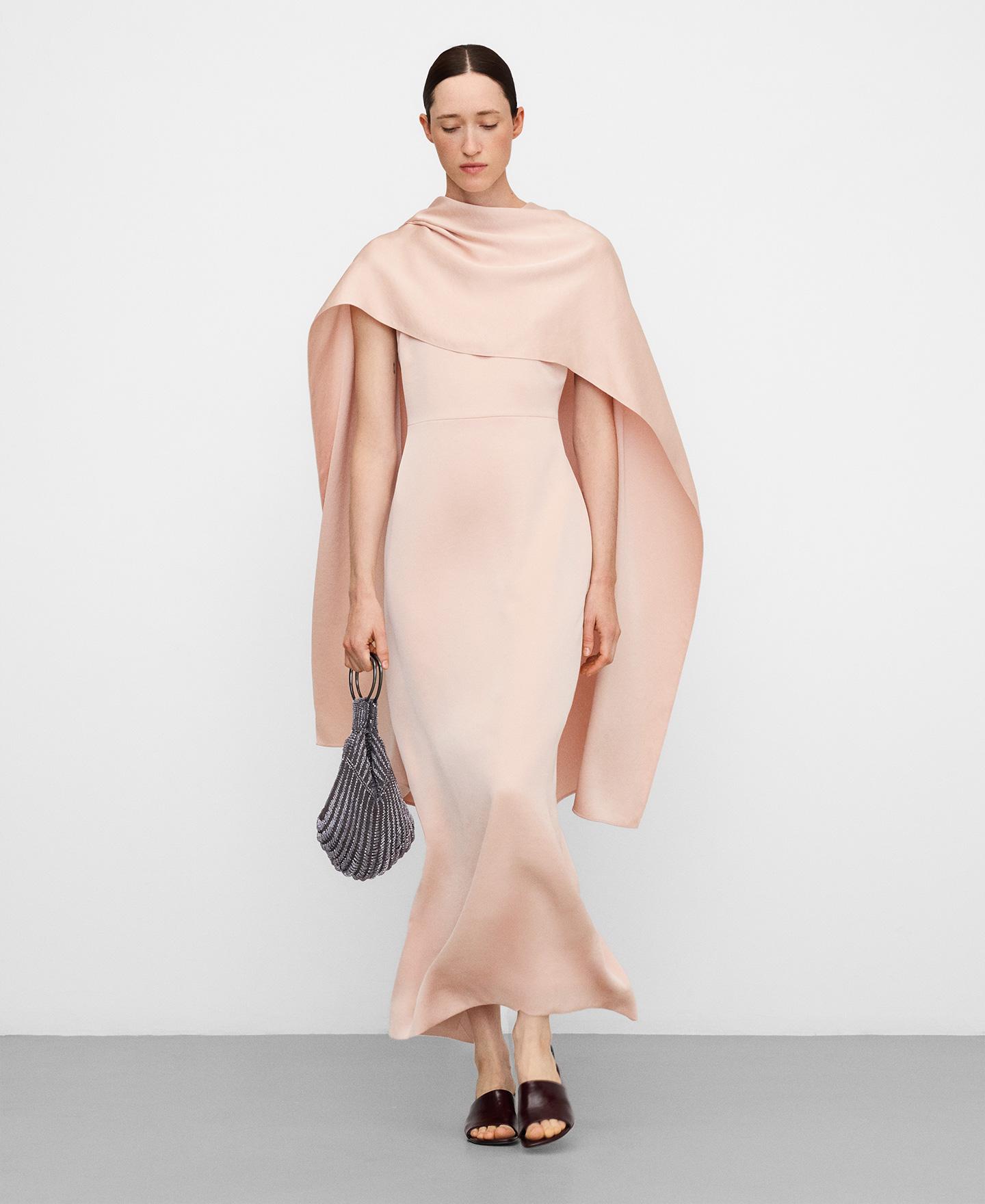 Vestido Comprido com Xaile Drapeado Rosa-claro-2