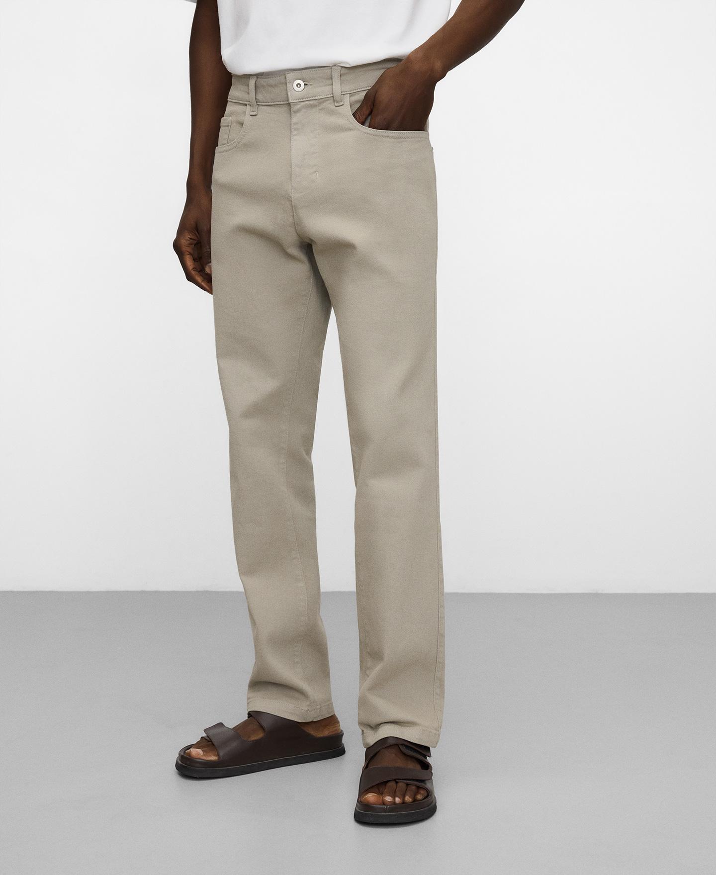 Jeans com Corte a Direito Cinco Bolsos de Algodão Verde-acinzentado-1