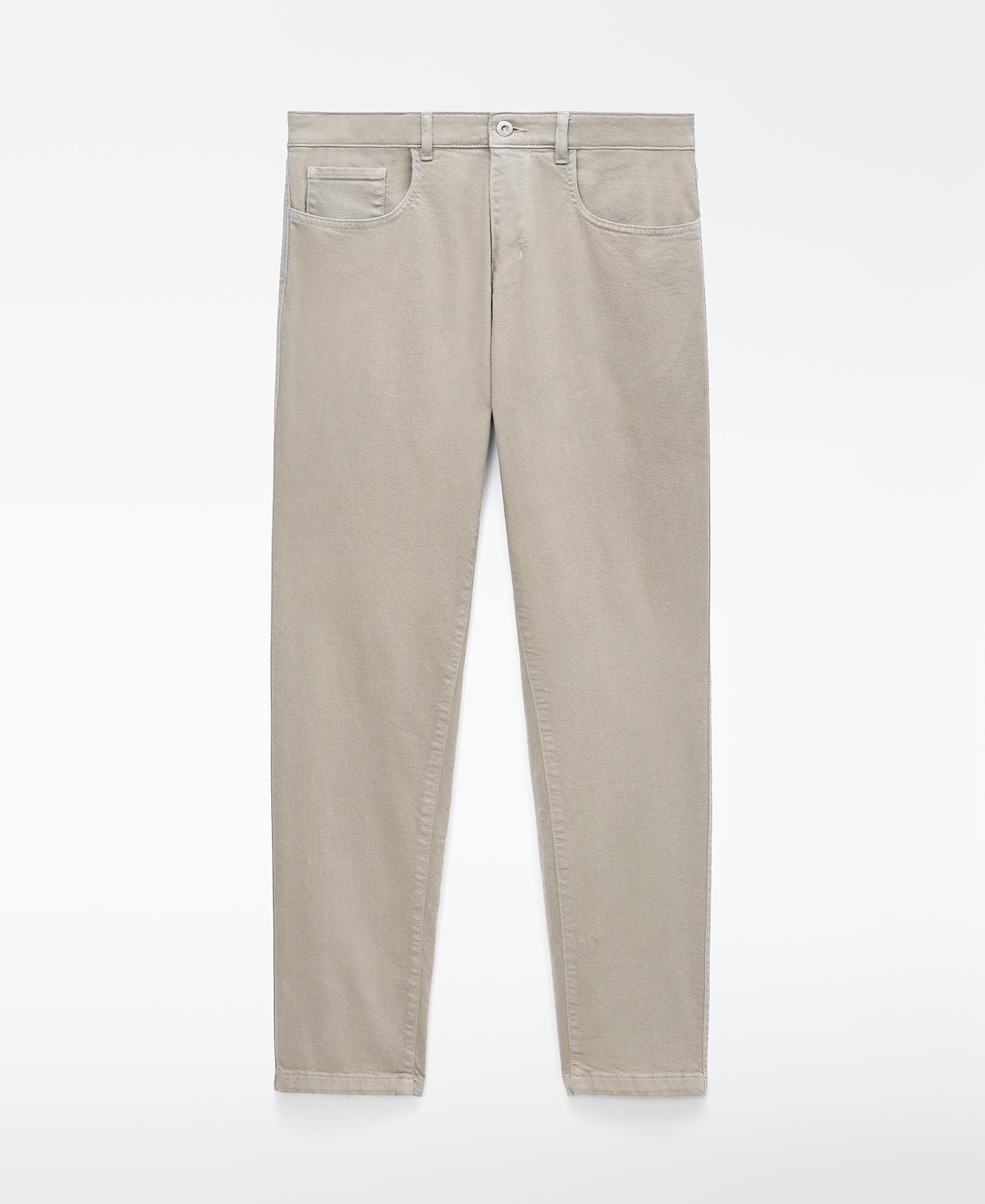 Jeans com Corte a Direito Cinco Bolsos de Algodão Verde-acinzentado-5