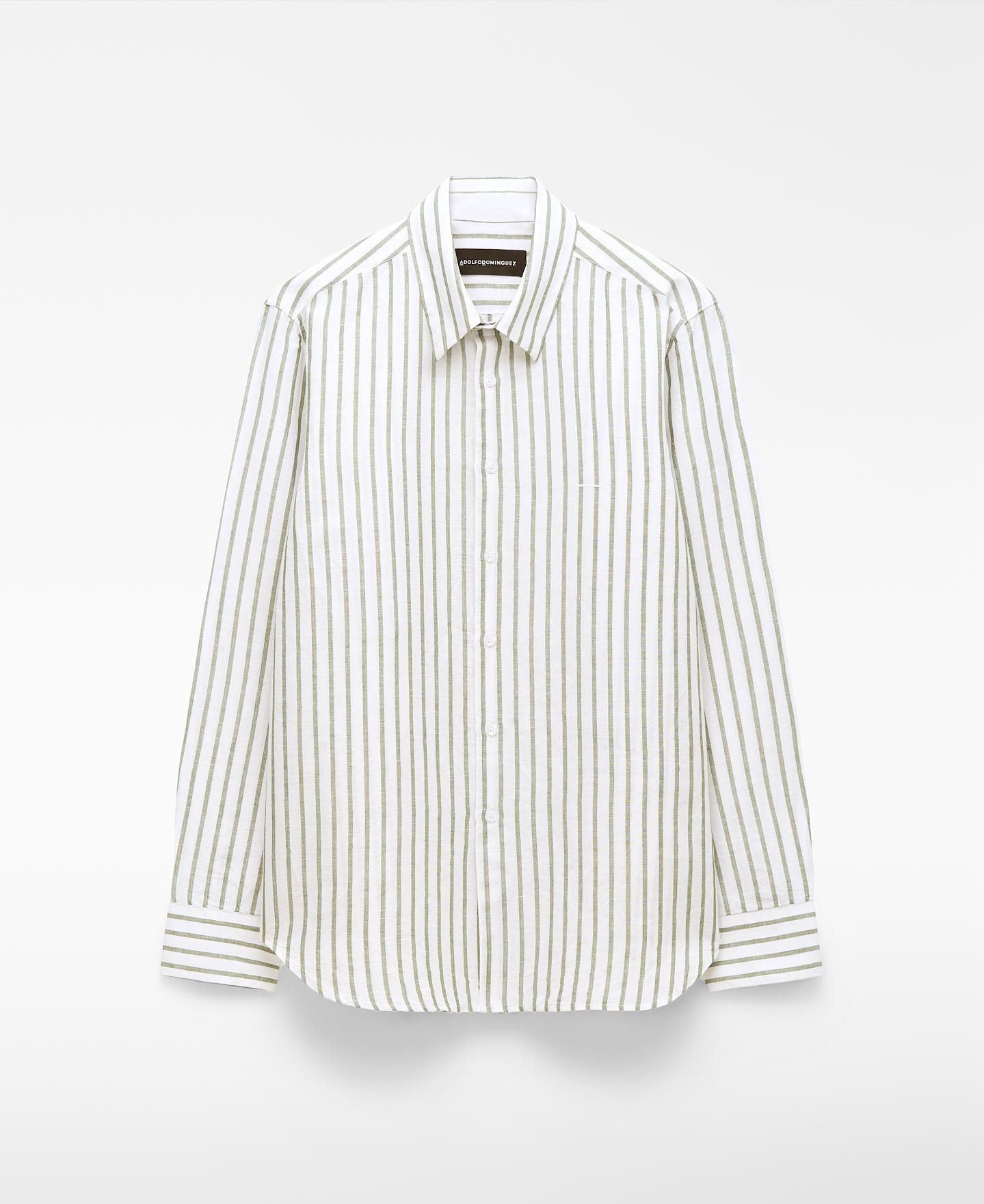 Camisa Formal Regular Fit às Riscas Verde-4