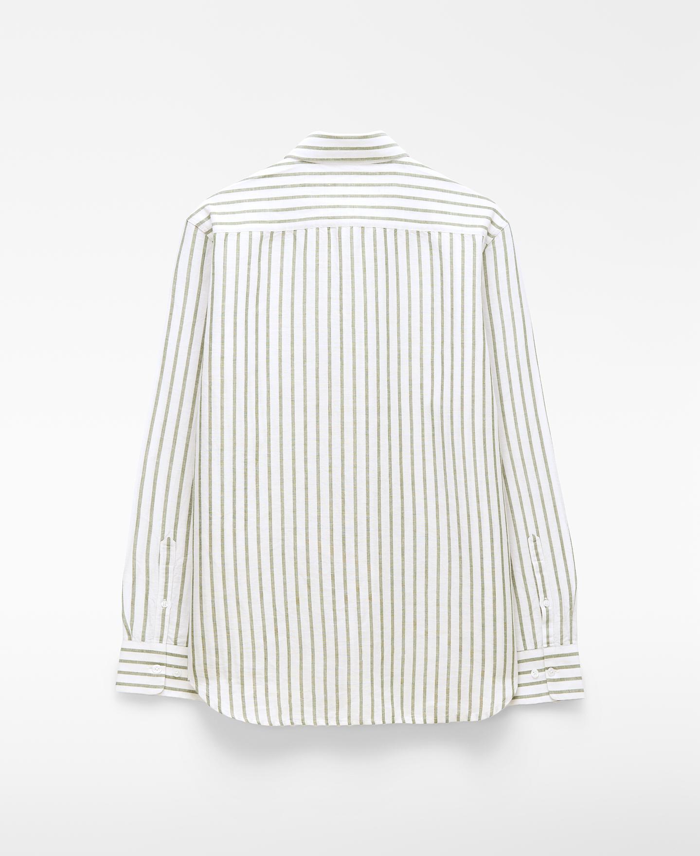 Camisa Formal Regular Fit às Riscas Verde-5