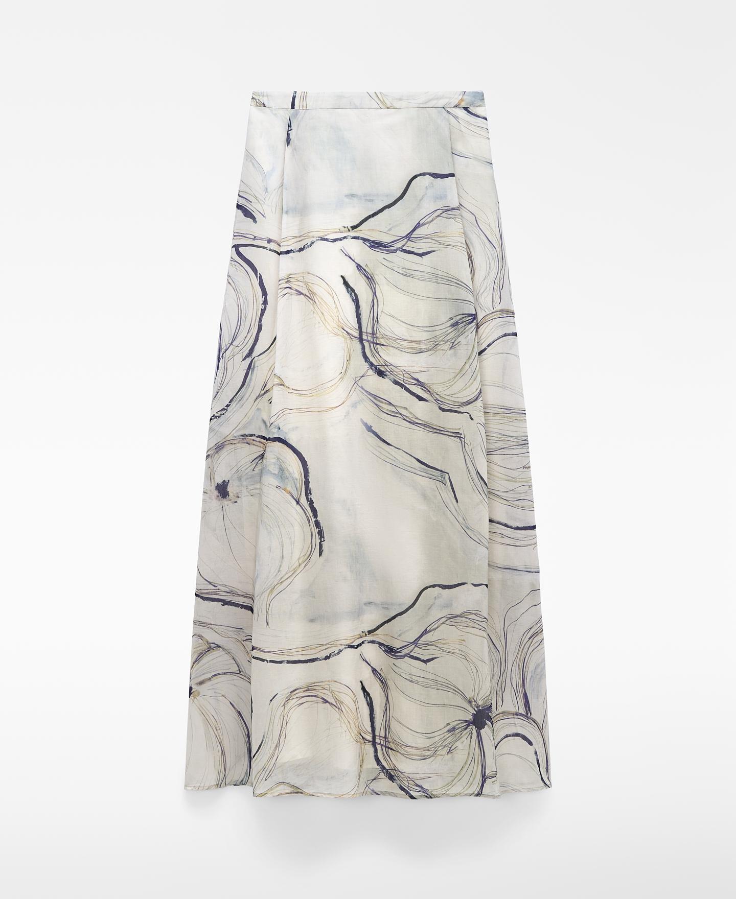 Saia Comprida Estampada com Pregas Natural-5