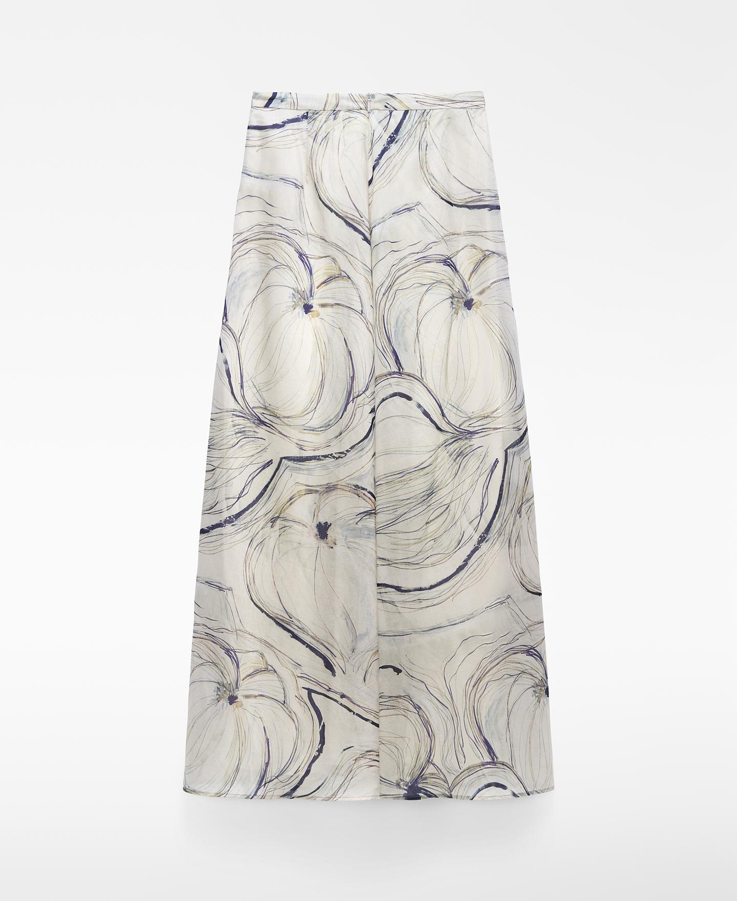 Saia Comprida Estampada com Pregas Natural-6