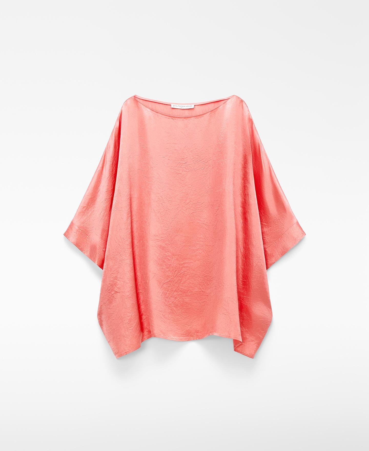 Top Acetinado com Tecido Franzido Coral-6