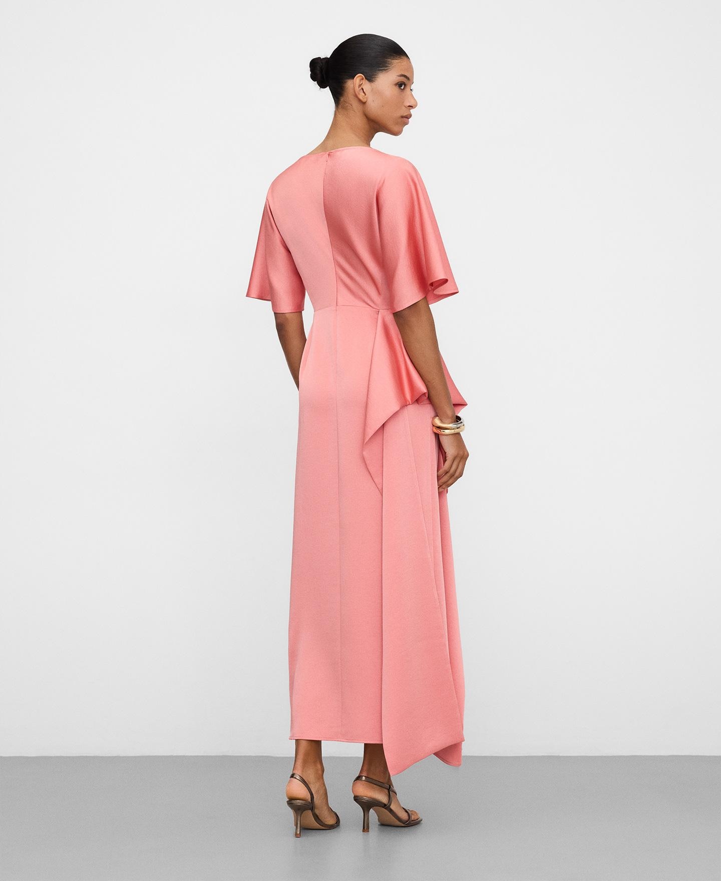 Vestido Comprido com Gesto Lateral Coral-3