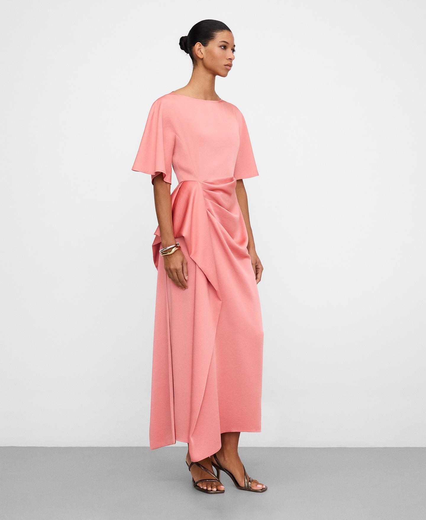 Vestido Comprido com Gesto Lateral Coral-4