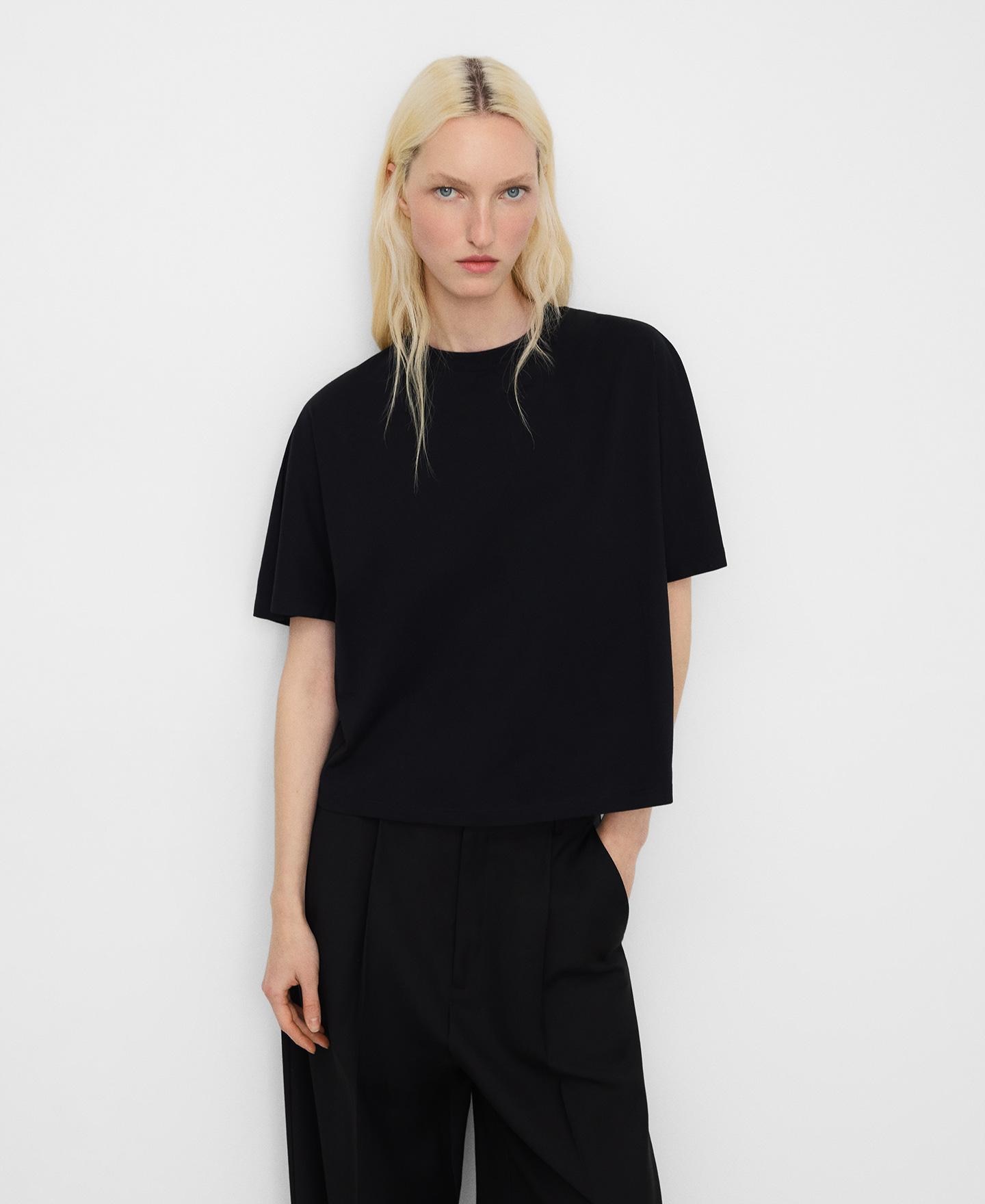 T-shirt Corte Evasé de Algodão Preto-1