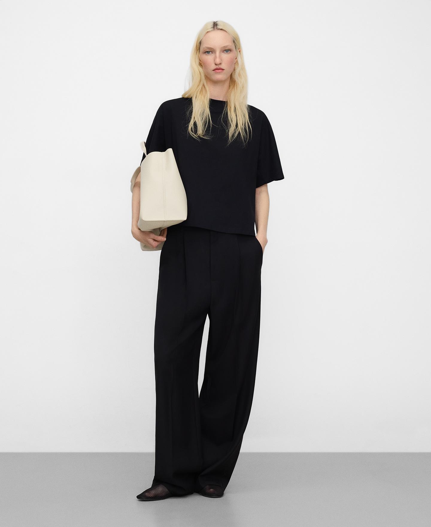 T-shirt Corte Evasé de Algodão Preto-2