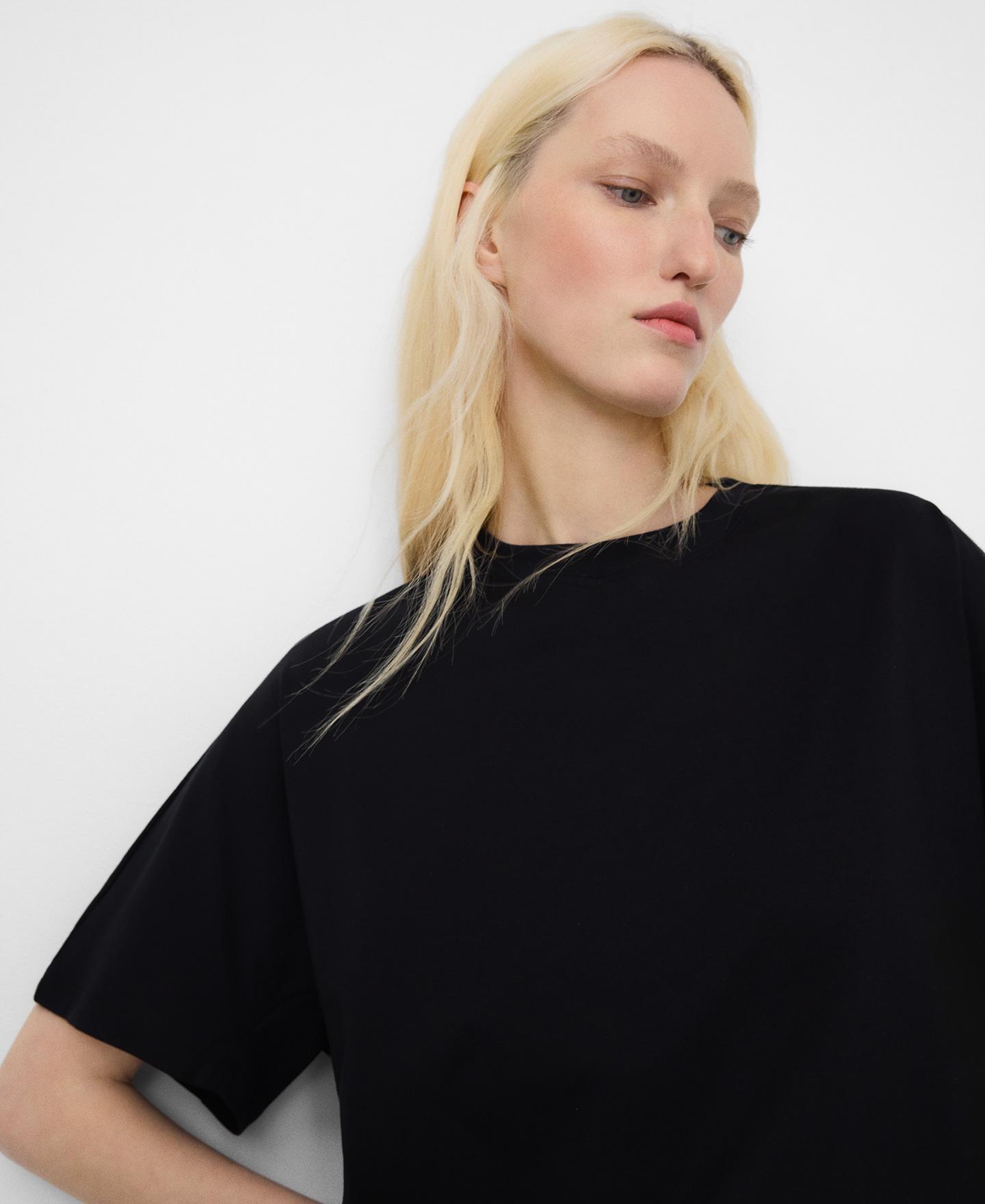 T-shirt Corte Evasé de Algodão Preto-4