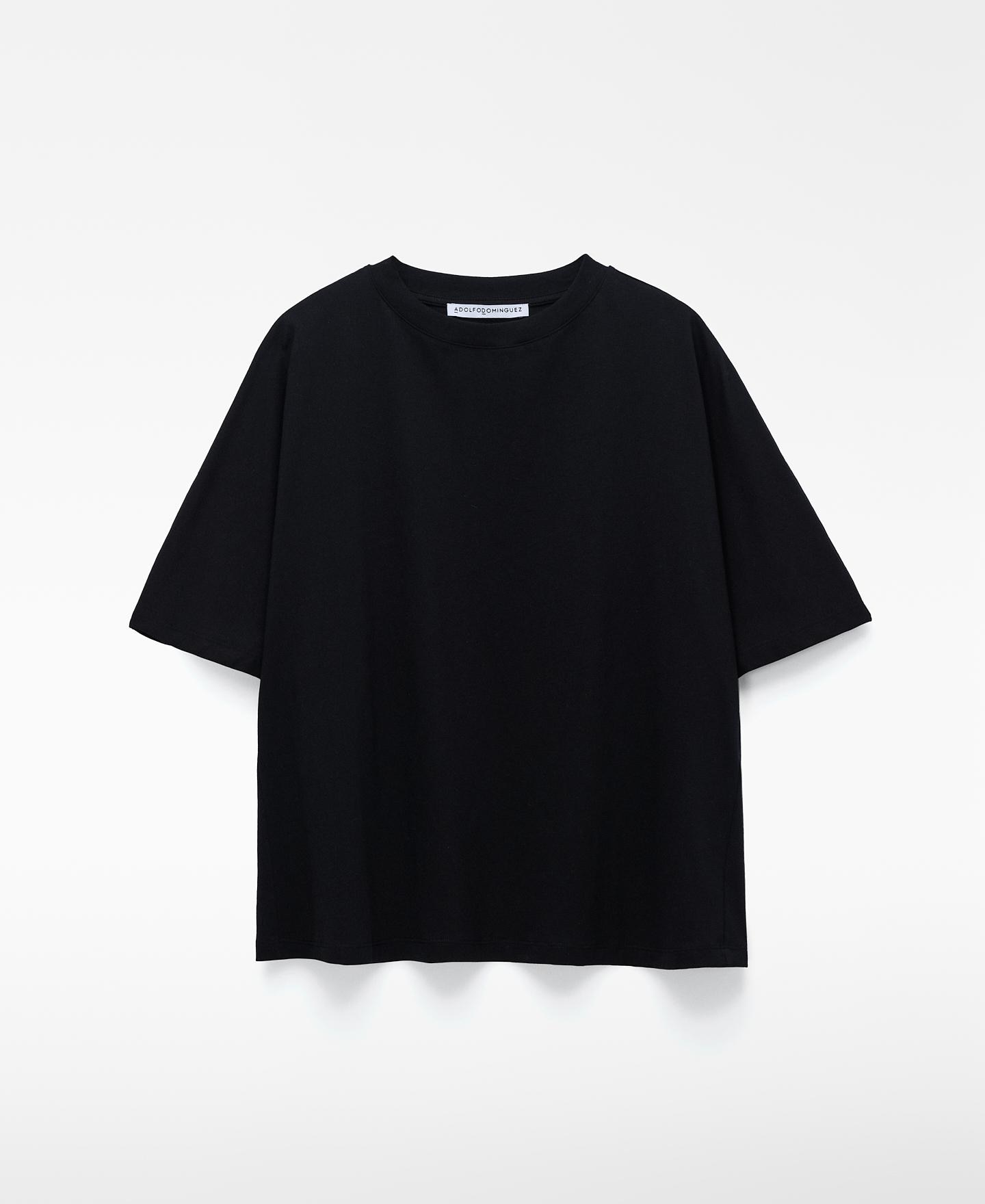 T-shirt Corte Evasé de Algodão Preto-5